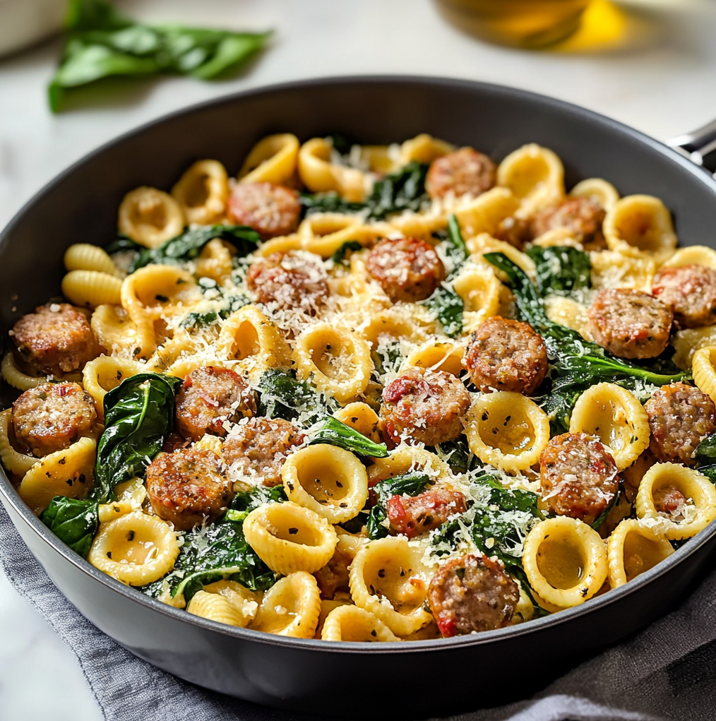 Creamy One-Pan Orecchiette with Italian Sausage and Fresh Spinach