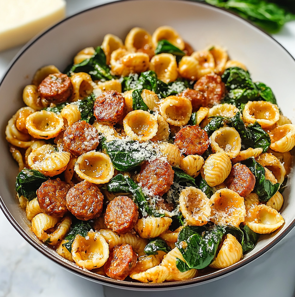 Creamy One-Pan Orecchiette with Italian Sausage and Fresh Spinach