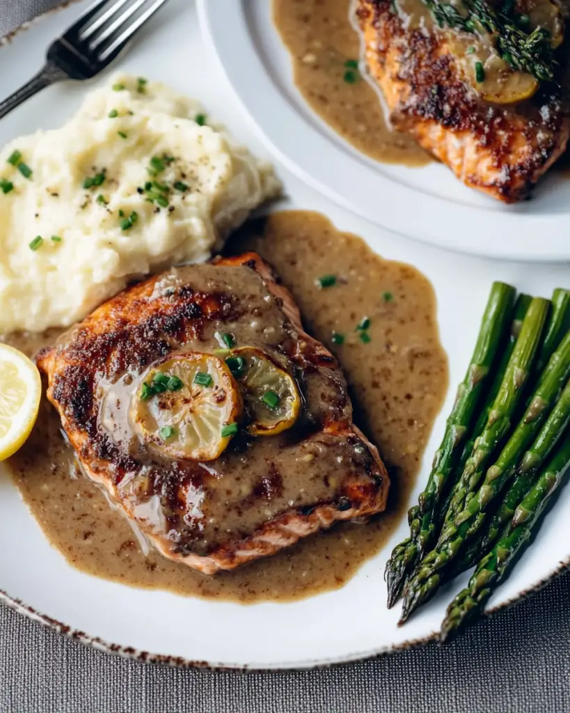 Creamy Lemon Garlic Salmon with Asparagus