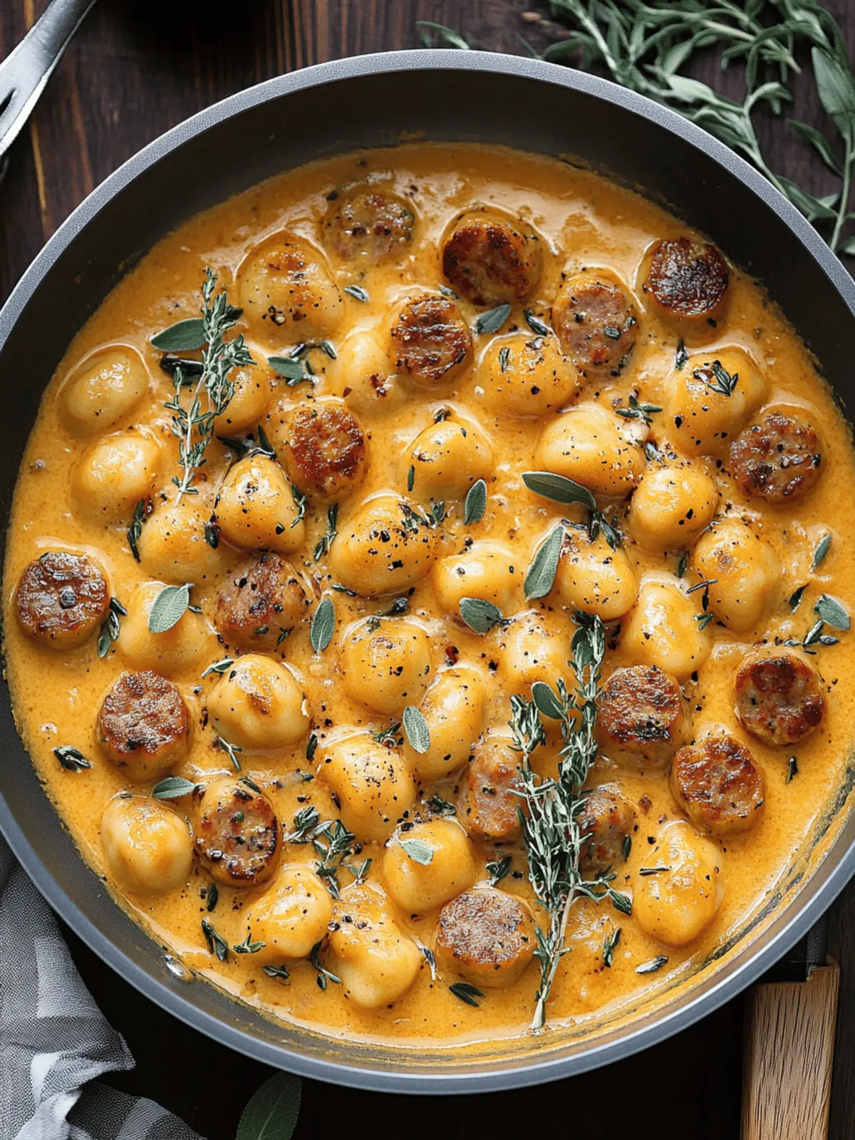 Creamy Butternut Squash Gnocchi with Sausage, Thyme, and Sage