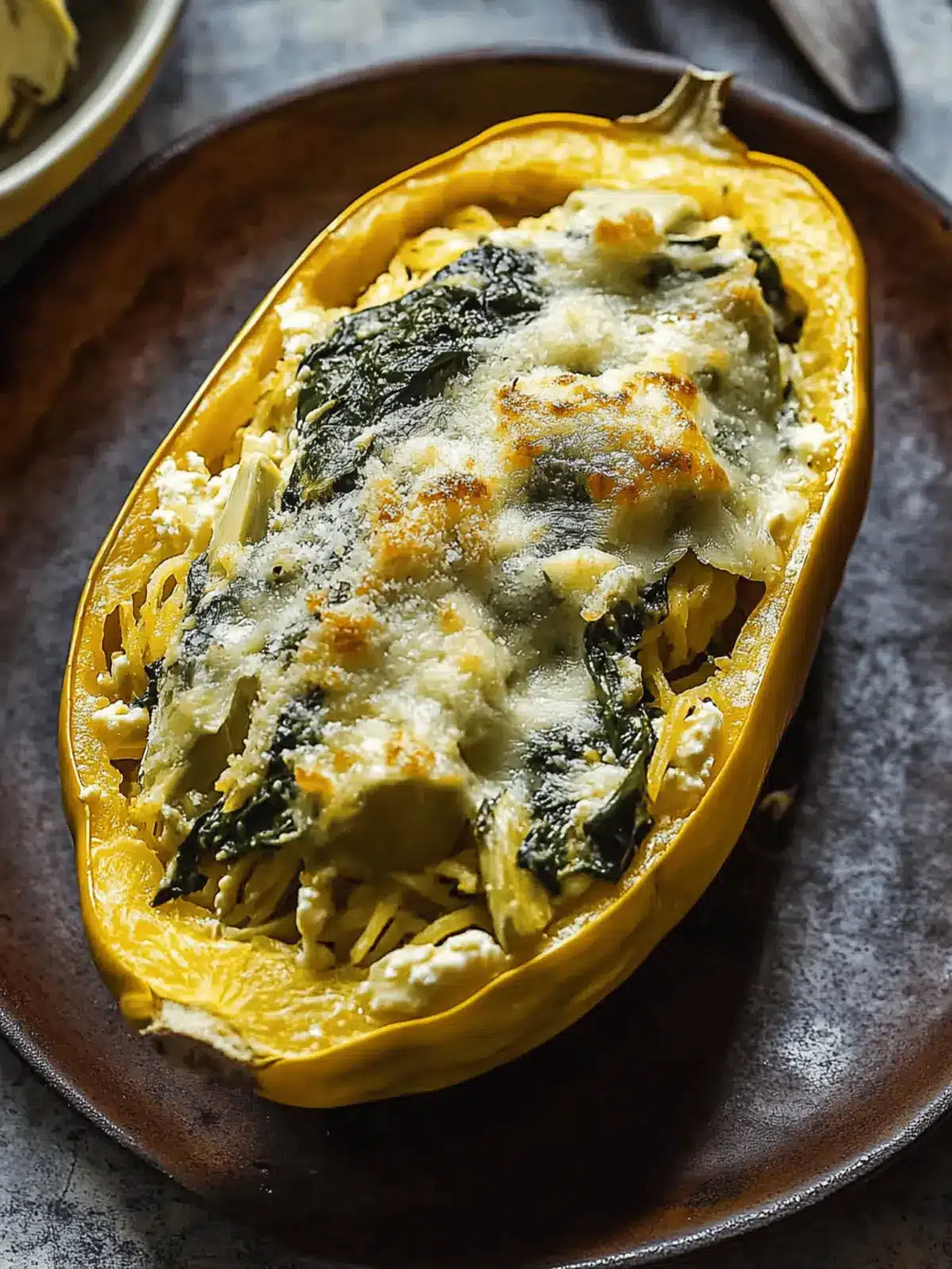 Spinach and Artichoke Stuffed Spaghetti Squash
