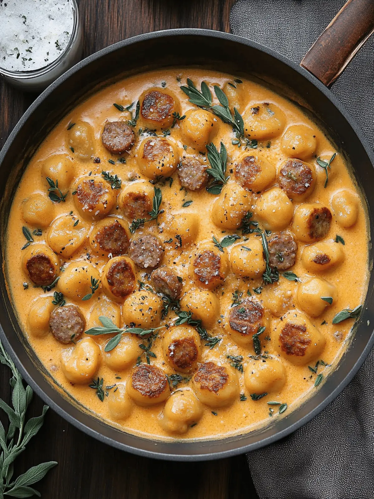 Creamy Butternut Squash Gnocchi with Sausage, Thyme, and Sage