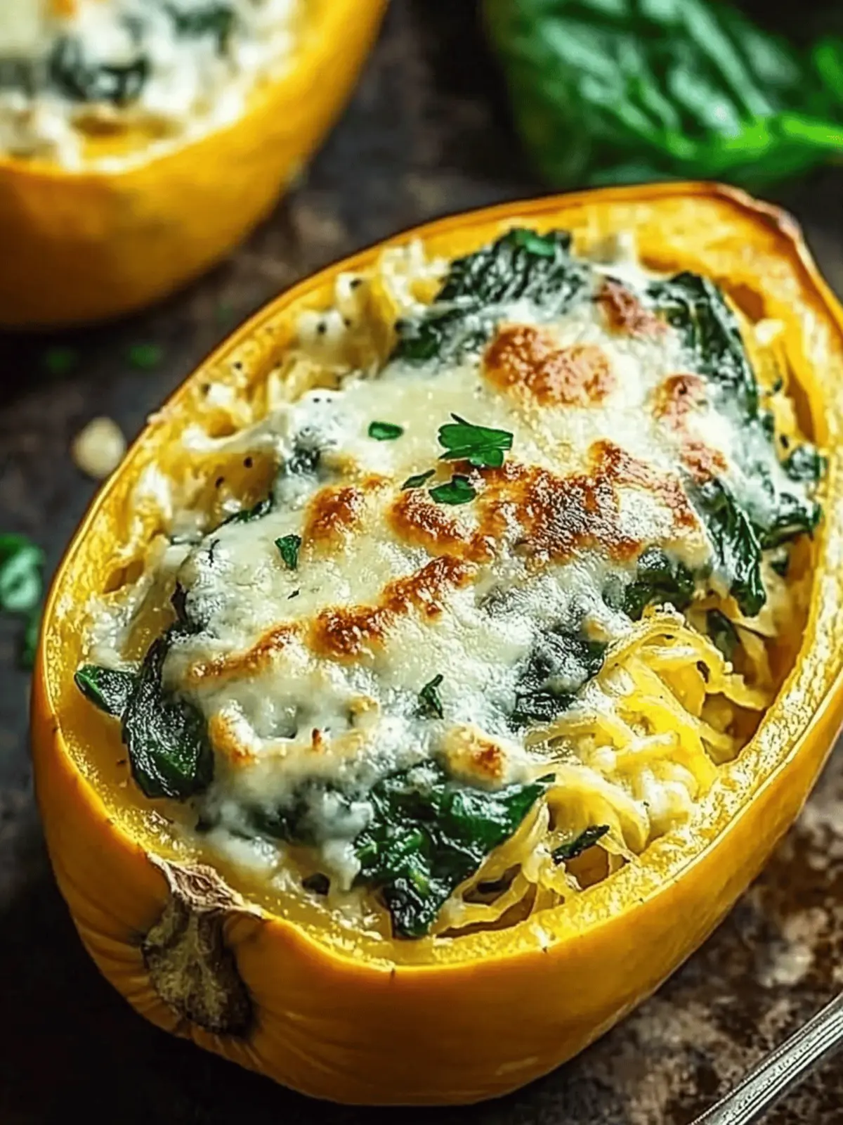 Spinach Stuffed Spaghetti Squash With Parmesan Cream Sauce