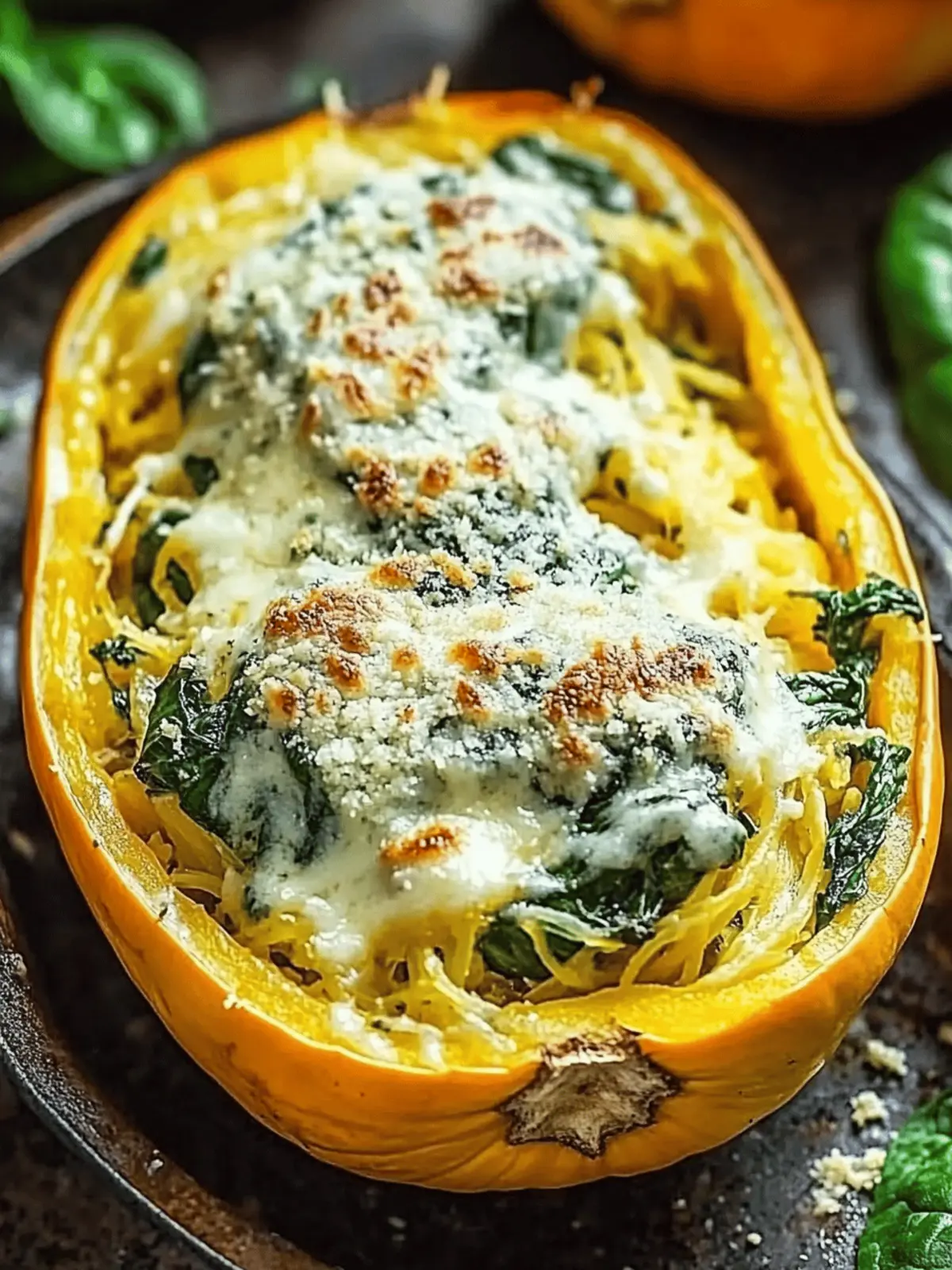 Spinach Stuffed Spaghetti Squash With Parmesan Cream Sauce