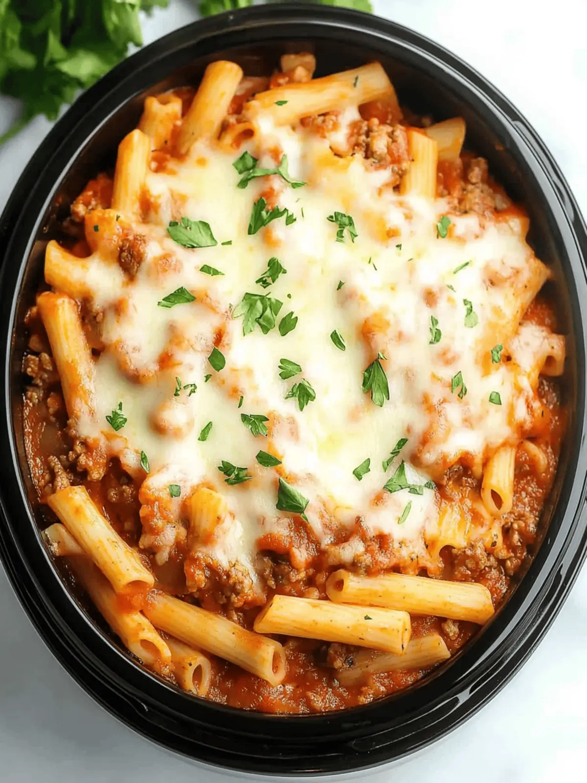 Savory Slow Cooker Baked Ziti