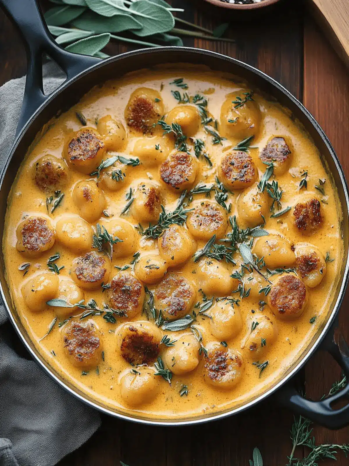 Creamy Butternut Squash Gnocchi with Sausage, Thyme, and Sage
