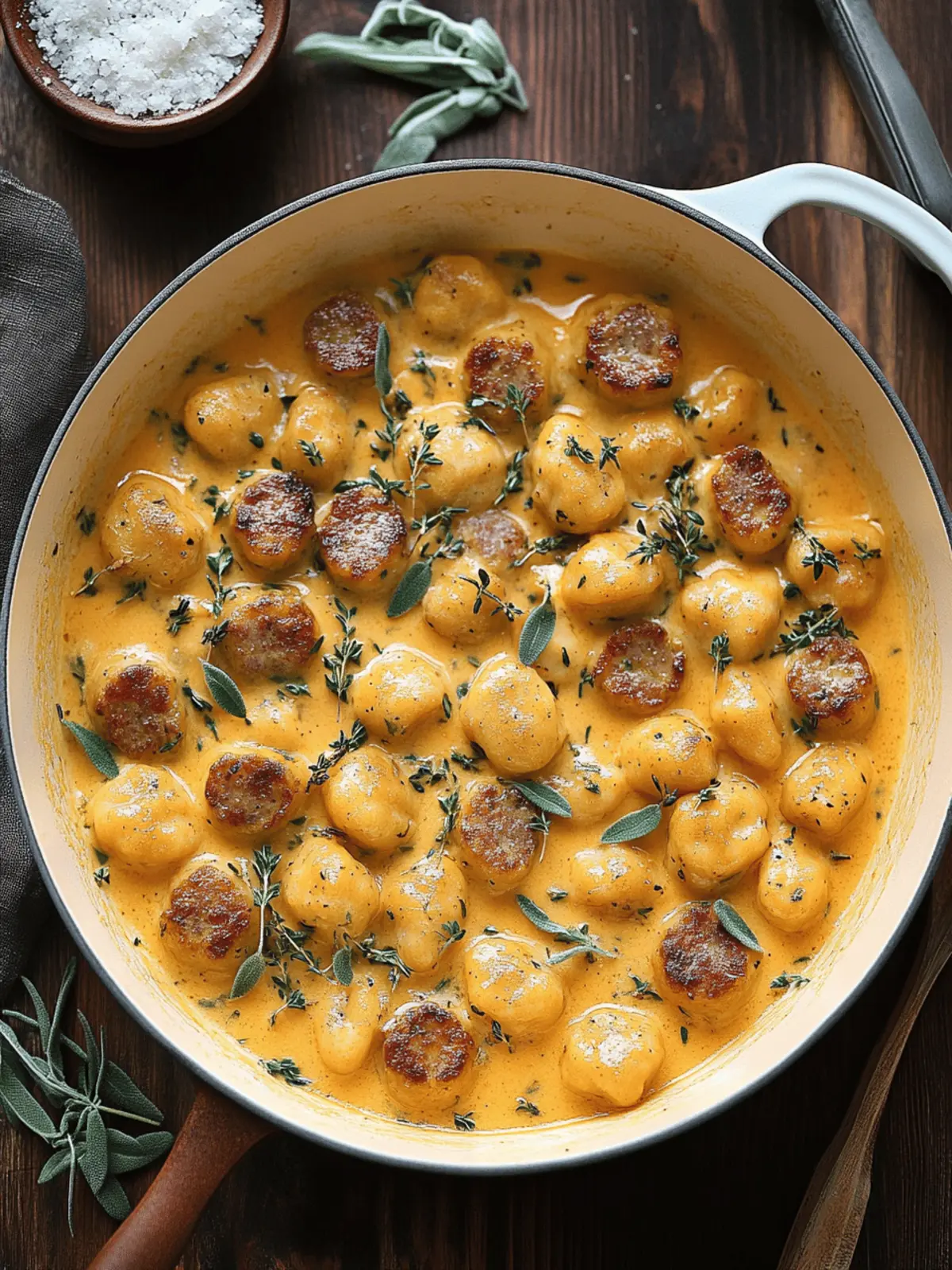 Creamy Butternut Squash Gnocchi with Sausage, Thyme, and Sage