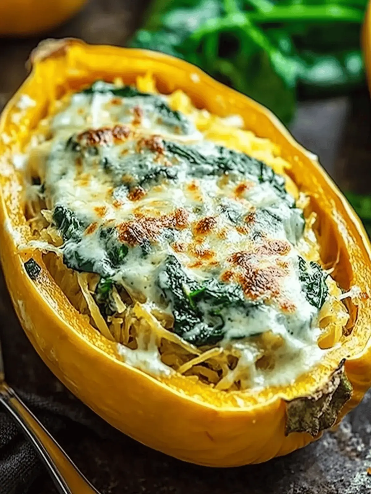 Spinach Stuffed Spaghetti Squash With Parmesan Cream Sauce