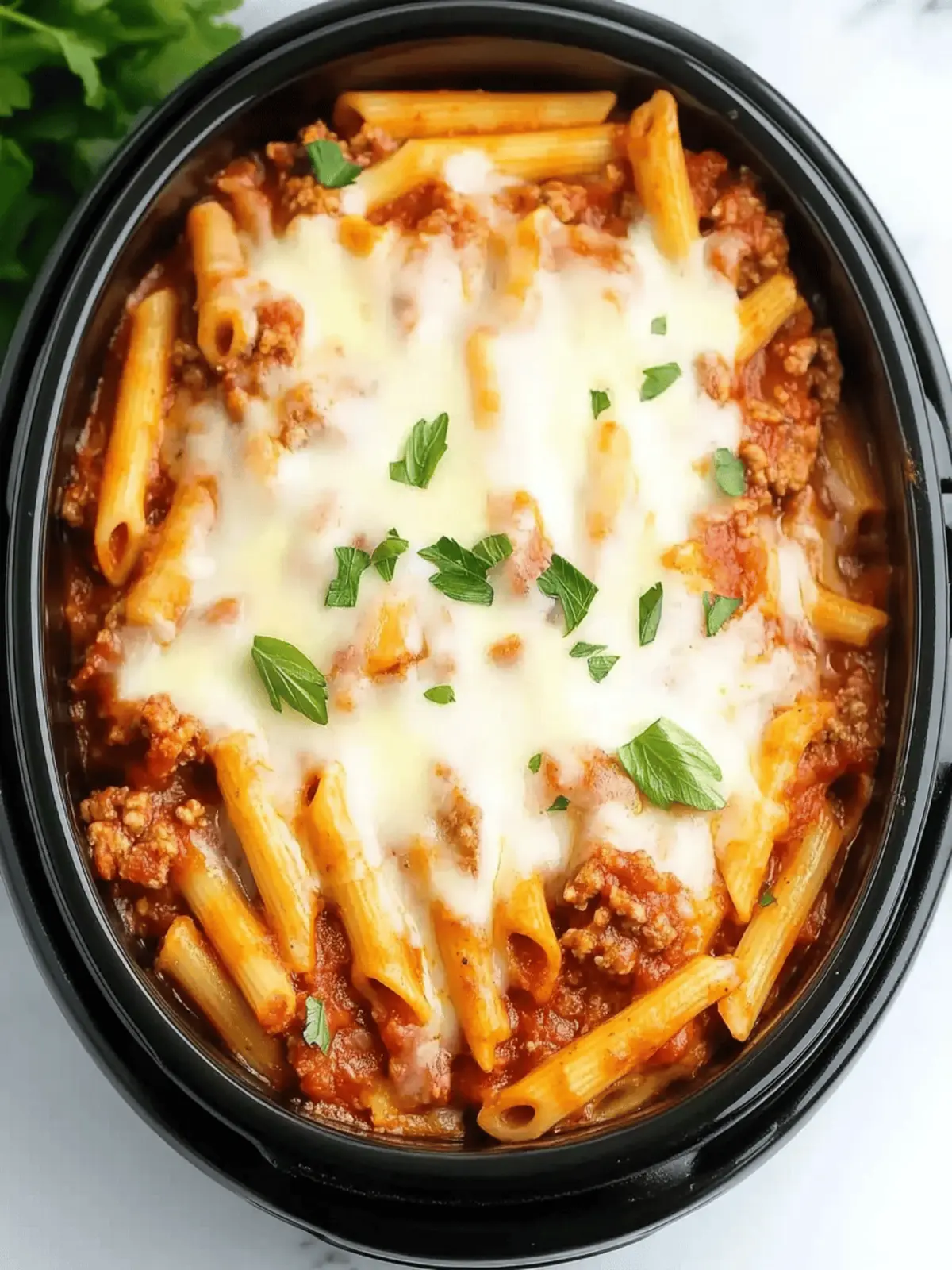Savory Slow Cooker Baked Ziti