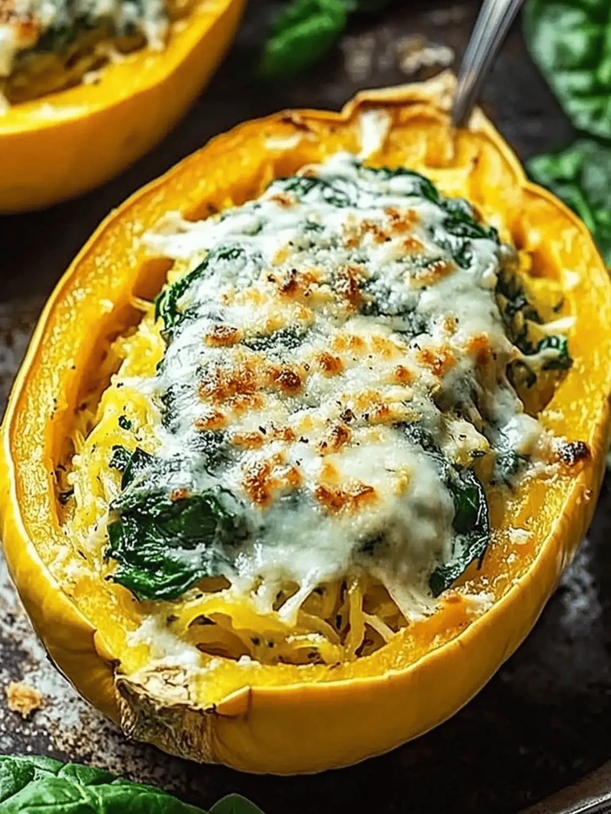 Spinach Stuffed Spaghetti Squash With Parmesan Cream Sauce