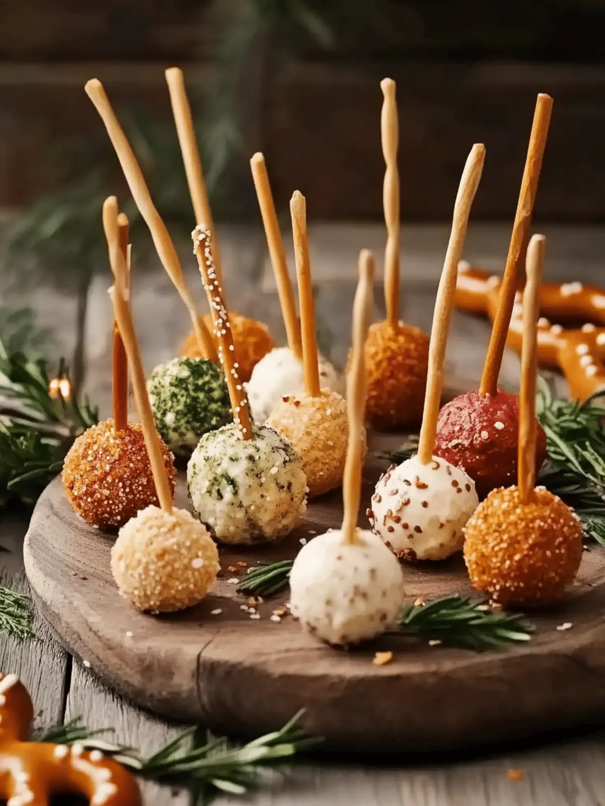 Mini Cheese Balls on Pretzel Sticks: A Fun Snack Delight 2 Mini Cheese Balls on Pretzel Sticks