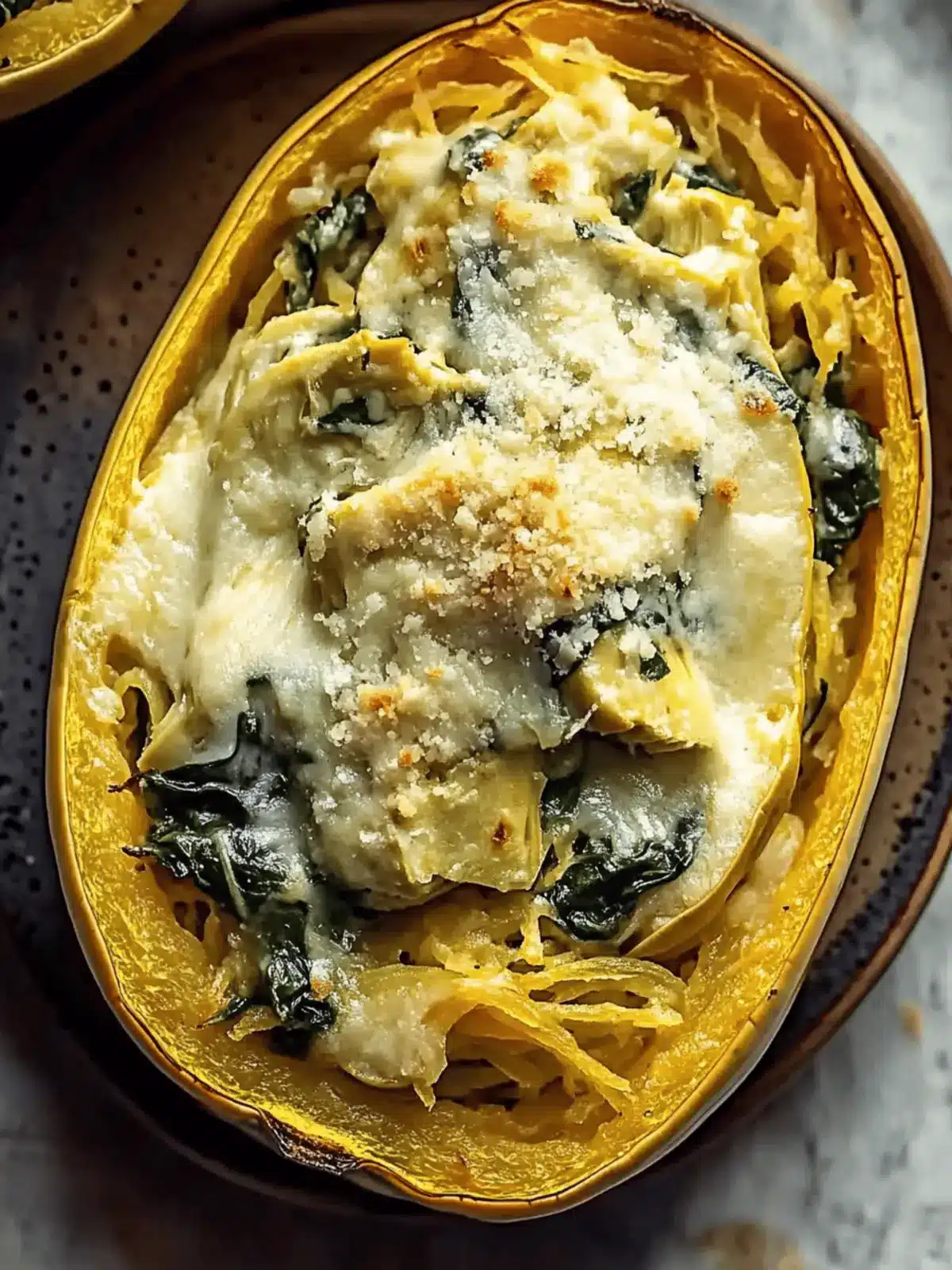 Rich Spinach Artichoke Spaghetti Squash