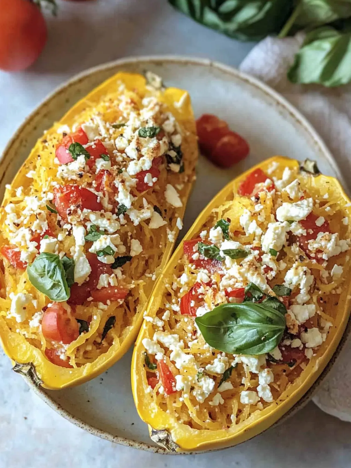 Easy Baked Feta Spaghetti Squash with Zesty Tomato & Peppers 5 Easy Baked Feta Spaghetti Squash w/Tomato & Peppers