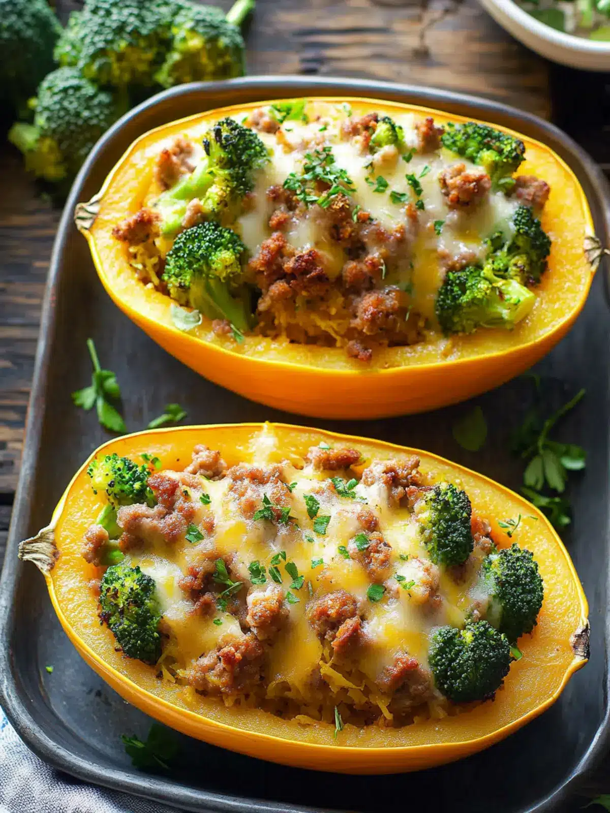 Stuffed Spaghetti Squash with Broccoli, Sausage, and Cheddar Magic 5 Stuffed Spaghetti Squash with Broccoli, Sausage, and Cheddar Cheese