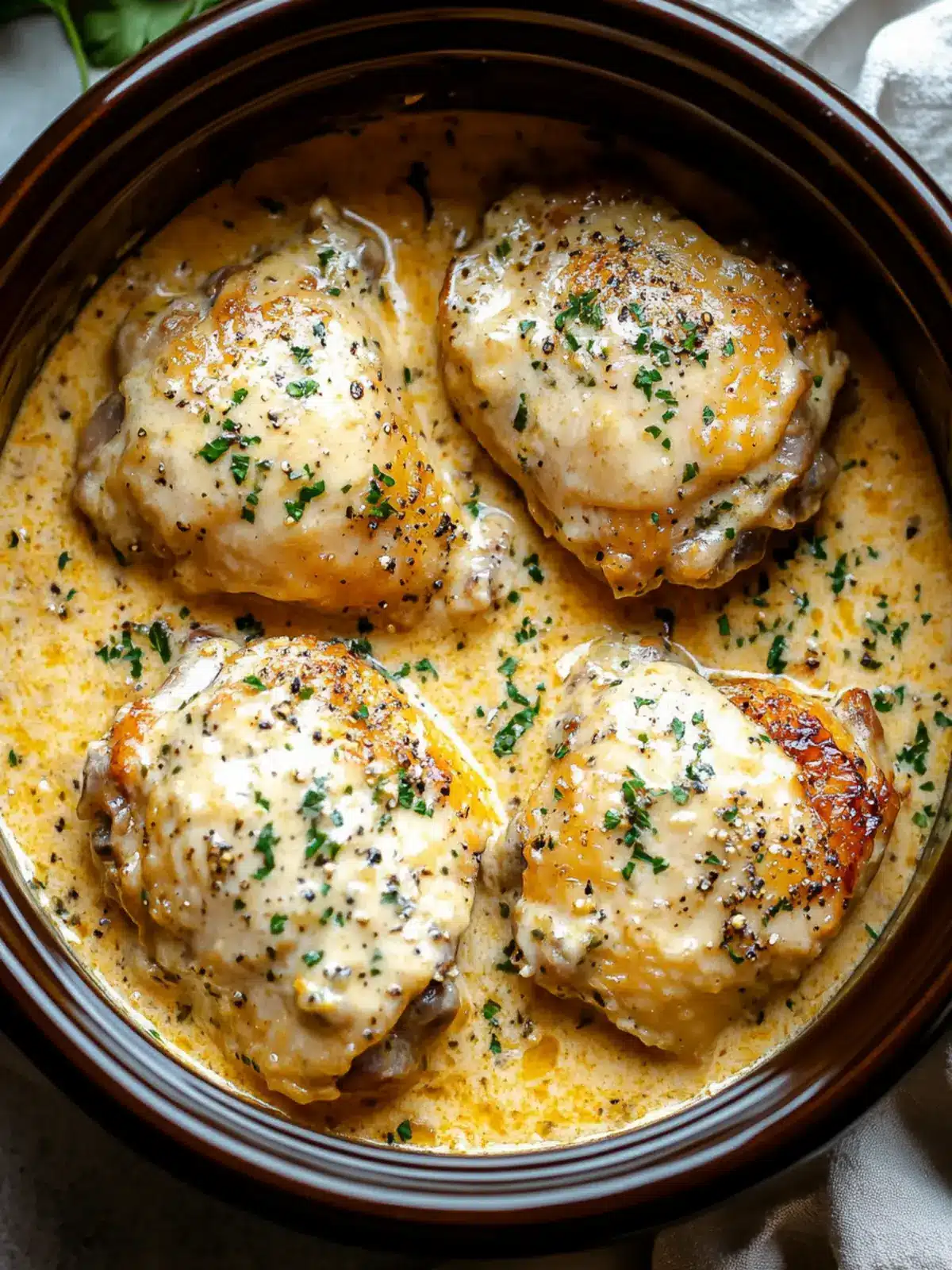 Crockpot Creamy Garlic Parmesan Chicken Thighs You’ll Adore 3 Crockpot Creamy Garlic Parmesan Chicken Thighs