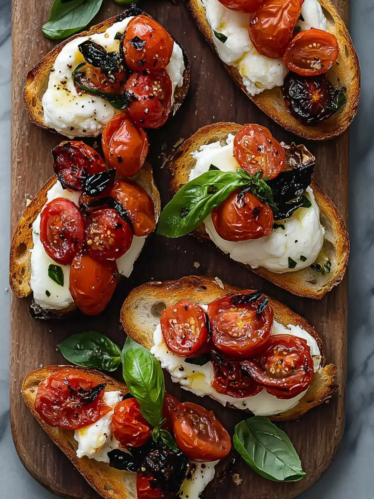 Bruschetta with Burrata, Roasted Garlic & Seared Tomatoes Delight 5 Bruschetta with Burrata, Seared Tomatoes & Roasted Garlic