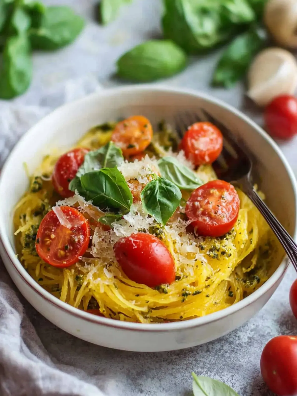 Delicious Spaghetti Squash with Pesto and Cherry Tomatoes Recipe 2 Spaghetti Squash with Pesto and Cherry Tomatoes