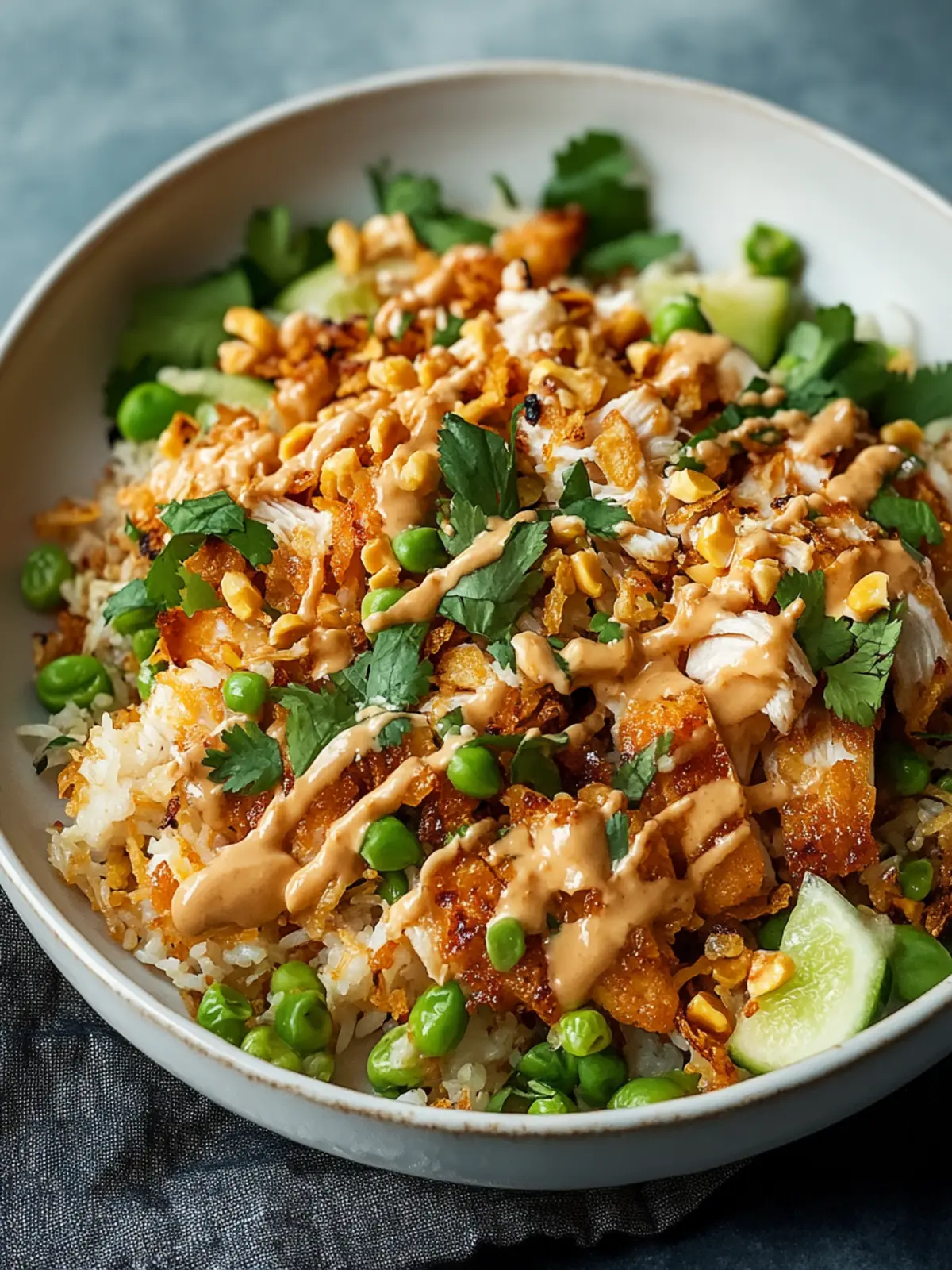 Crispy Chicken Rice Salad with Irresistible Peanut Dressing 5 Chicken Crispy Rice Salad with Peanut Dressing