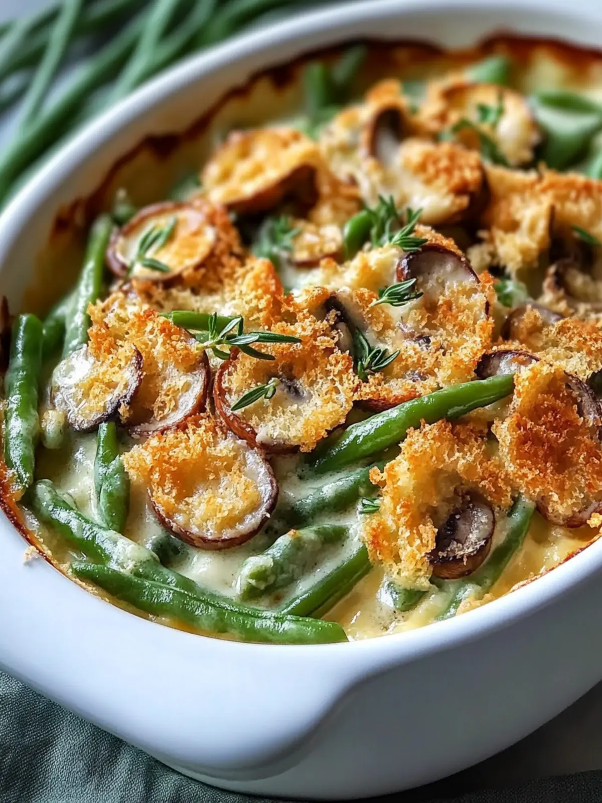 Delicious Gluten Free Green Bean Casserole with Mushroom Alfredo 4 Gluten Free Green Bean Casserole with Homemade Mushroom Alfredo Sauce