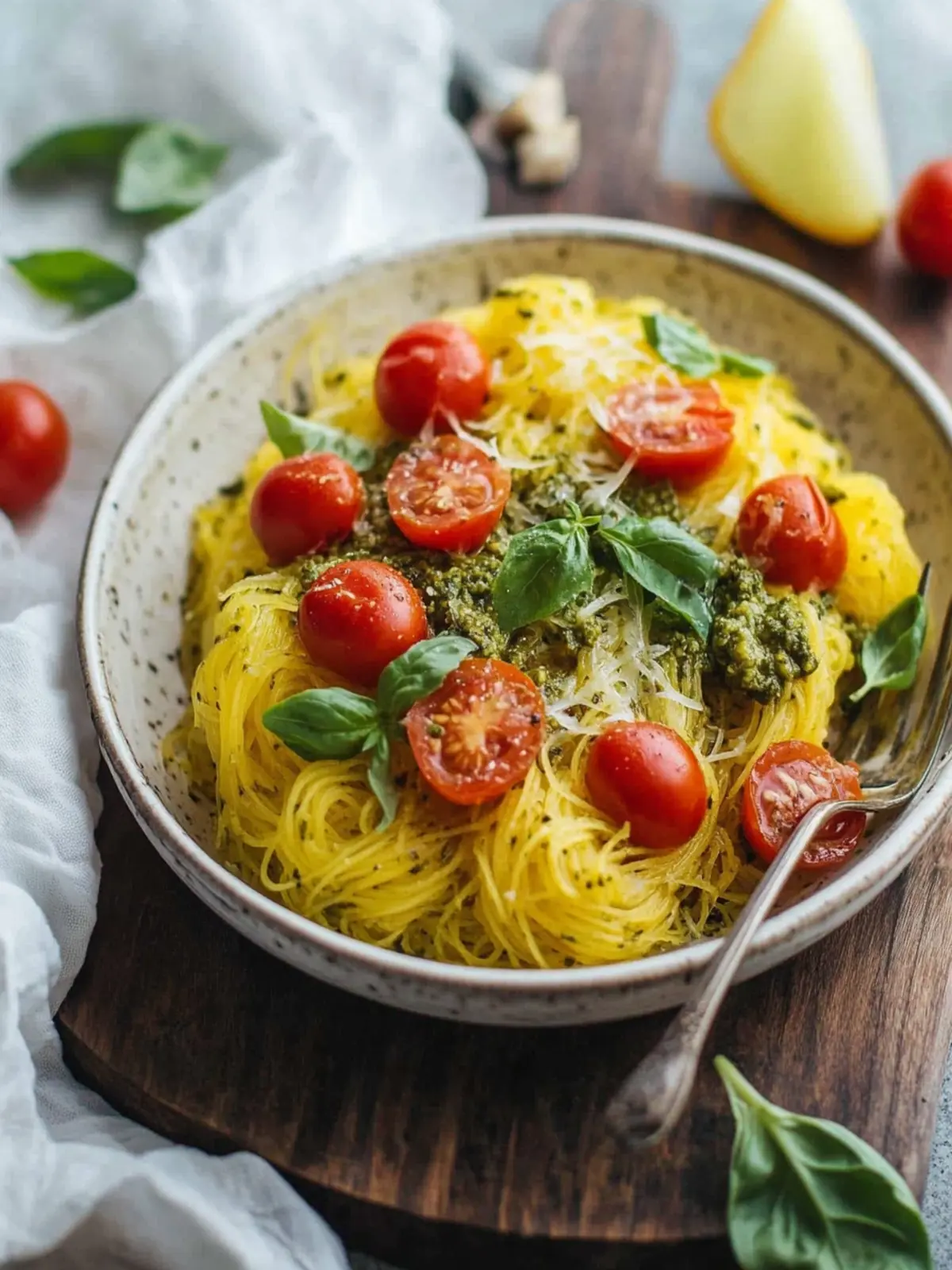 Delicious Spaghetti Squash with Pesto and Cherry Tomatoes Recipe 3 Spaghetti Squash with Pesto and Cherry Tomatoes