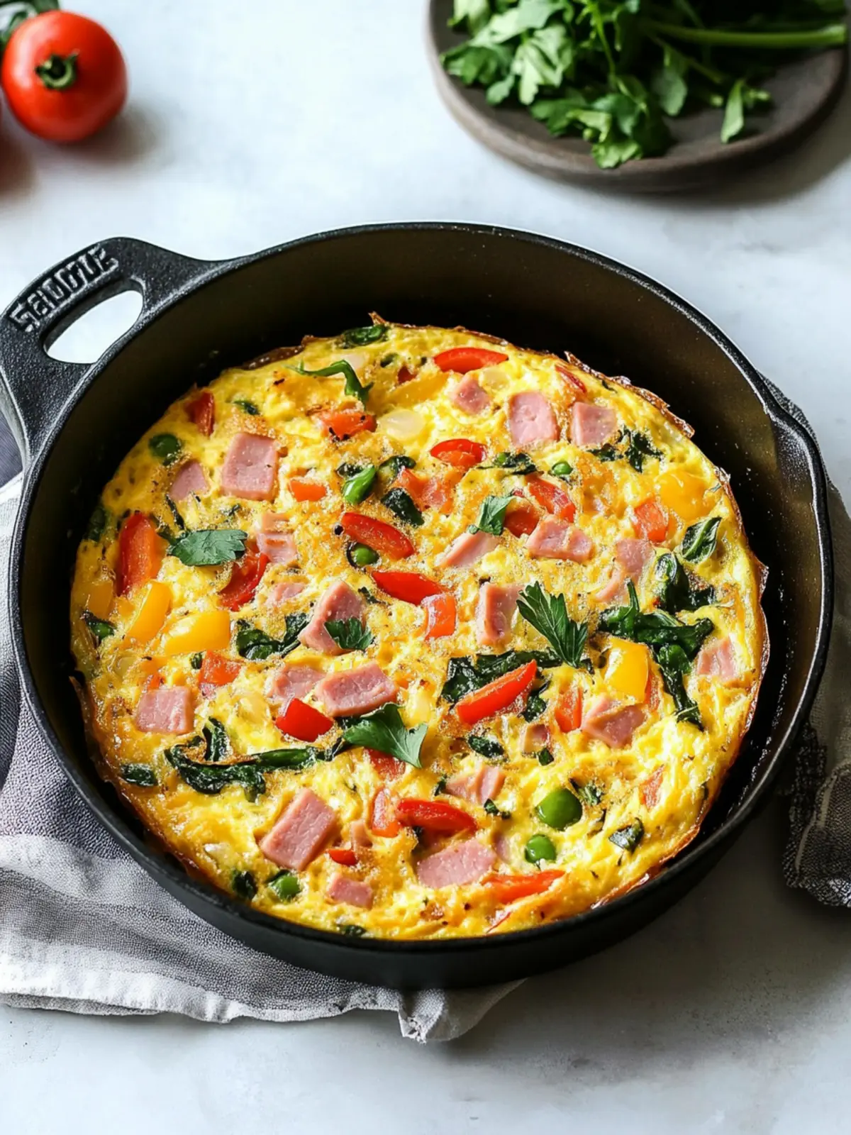 Delicious Hash Brown Frittata with Ham, Peppers and Spinach 5 Hash Brown Frittata with Ham, Peppers and Spinach