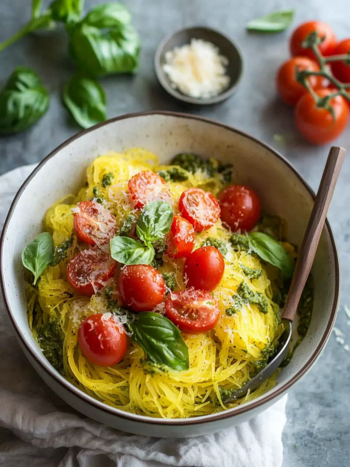 Delicious Spaghetti Squash with Pesto and Cherry Tomatoes Recipe 5 Spaghetti Squash with Pesto and Cherry Tomatoes