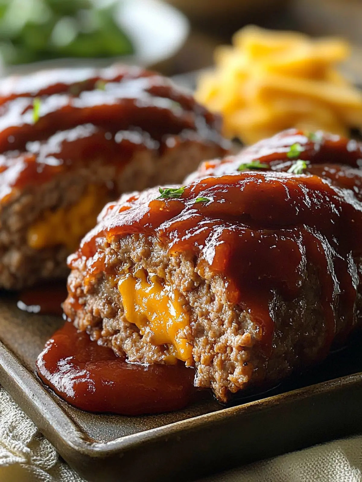 Cheddar-Stuffed Meat Loaves with Ketchup Topping Delight 3 Cheddar-Stuffed Meat Loaves with Ketchup Topping