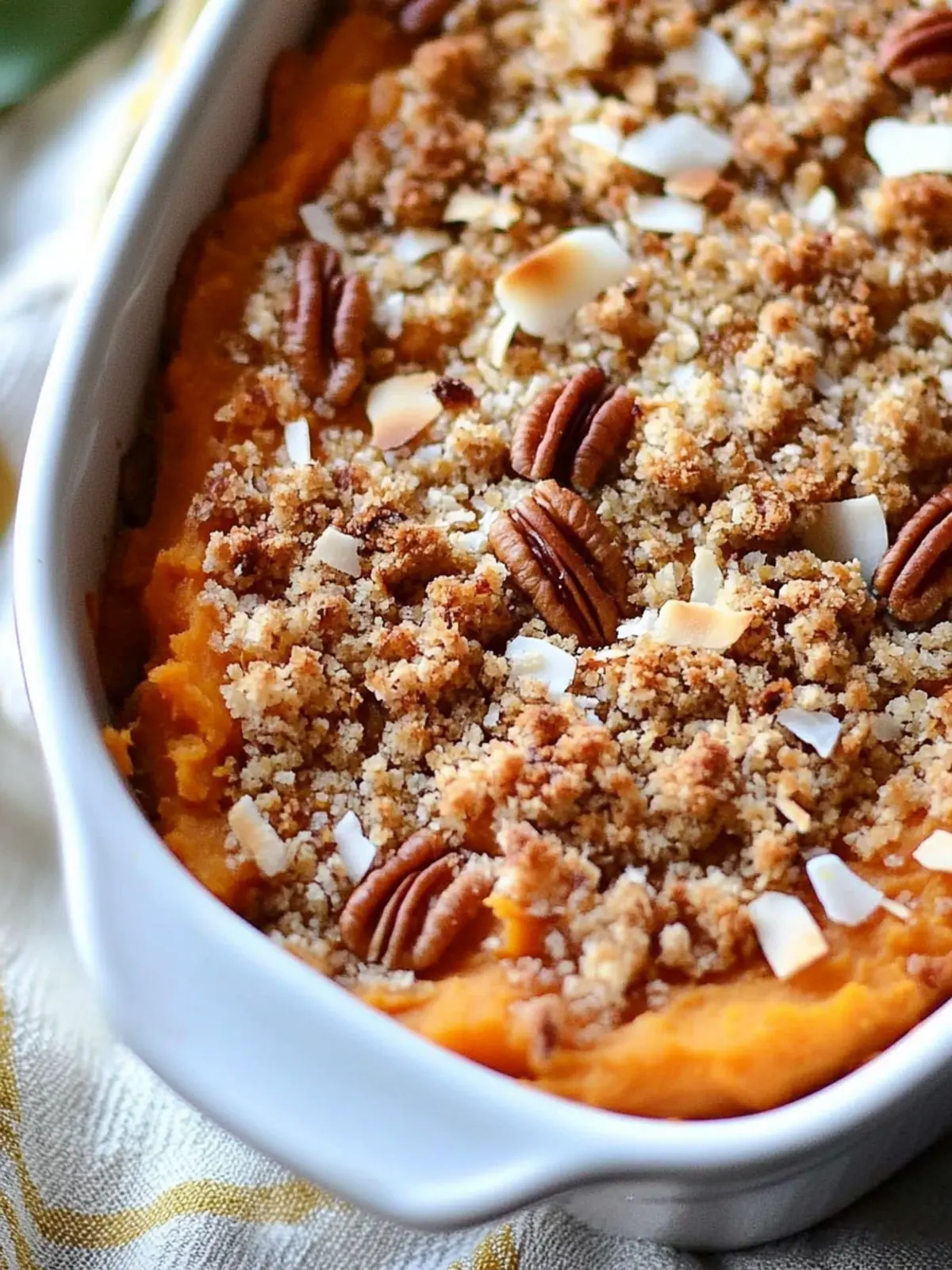 Sweet Potato Casserole with Coconut and Pecan Crumble Bliss 4 Sweet Potato Casserole with Coconut and Pecan Crumble