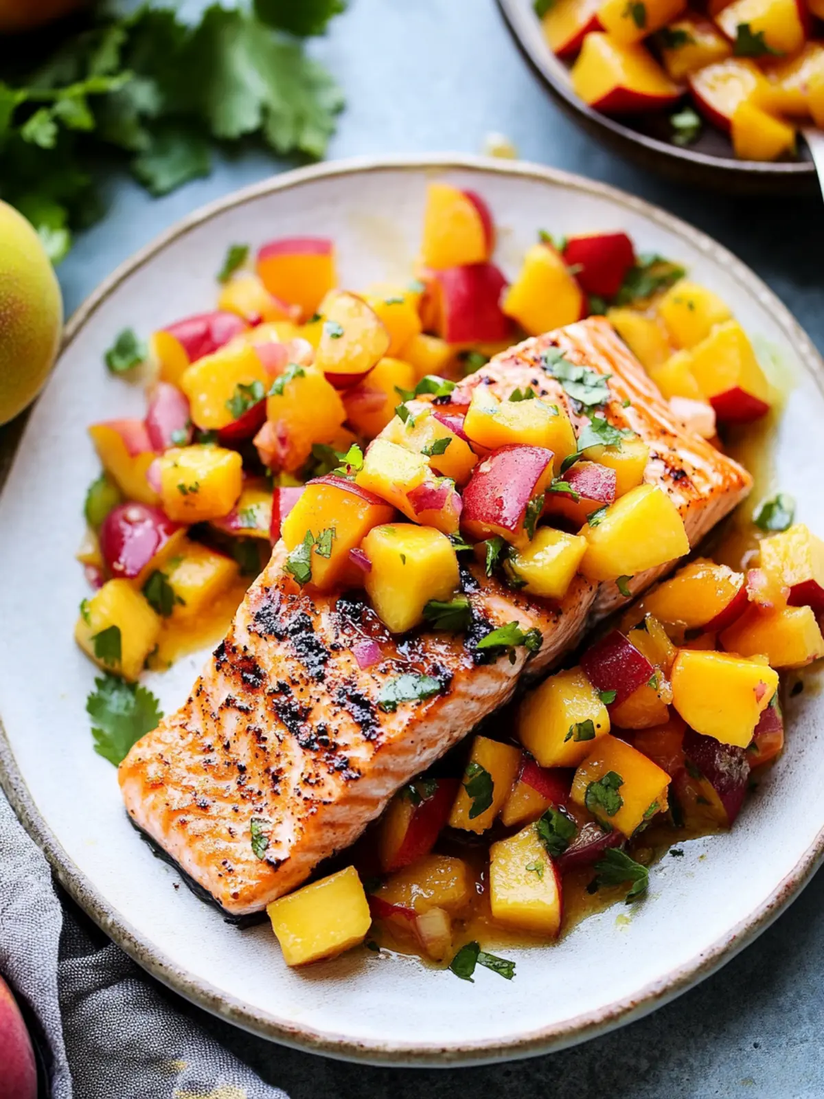 Grilled Salmon with Mango Peach Salsa for a Summer Feast 5 Grilled Salmon with Mango Peach Salsa