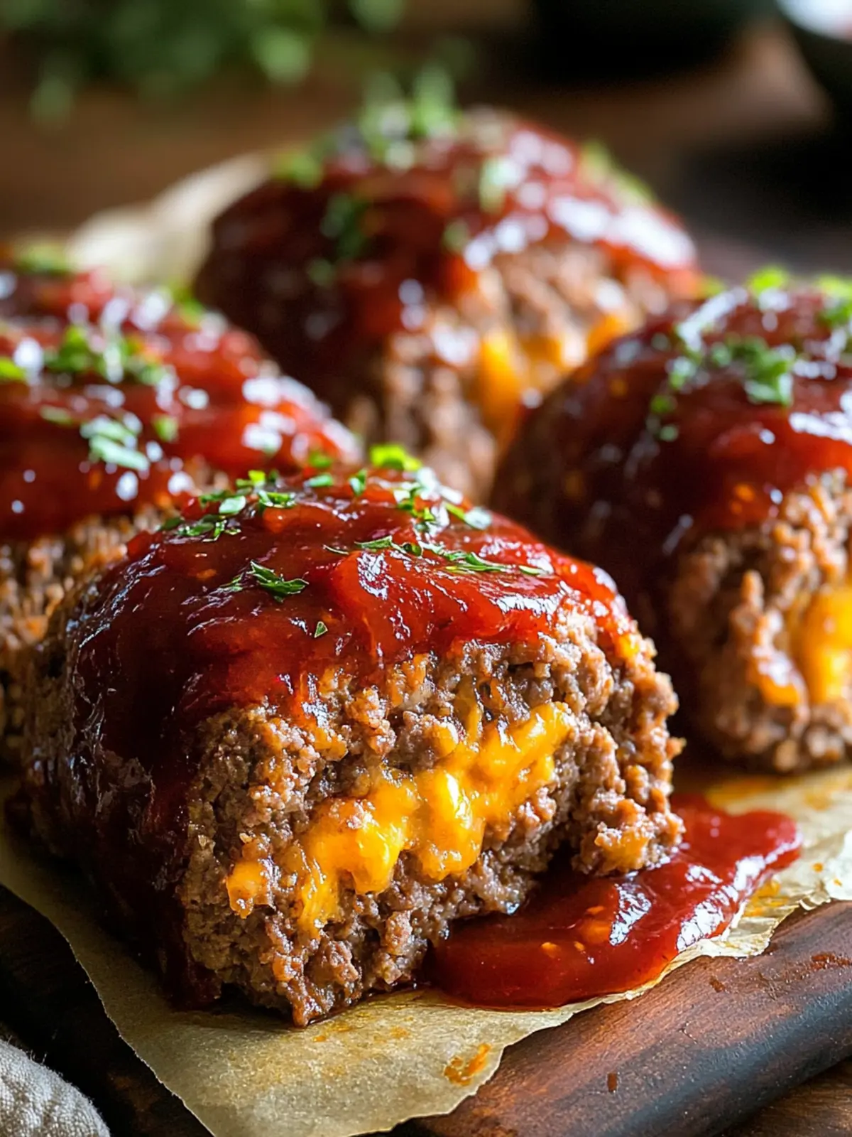 Cheddar-Stuffed Meat Loaves with Ketchup Topping Delight 2 Cheddar-Stuffed Meat Loaves with Ketchup Topping