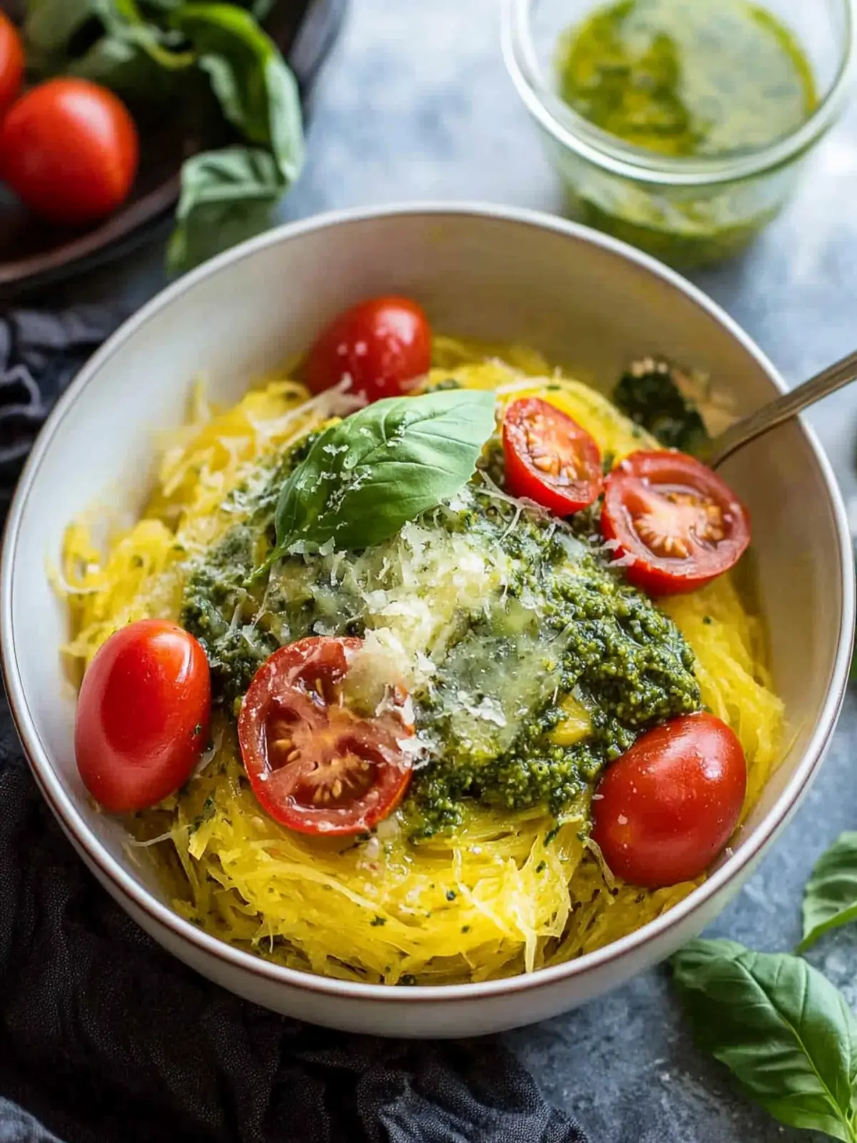Delicious Spaghetti Squash with Pesto and Cherry Tomatoes Recipe 4 Spaghetti Squash with Pesto and Cherry Tomatoes