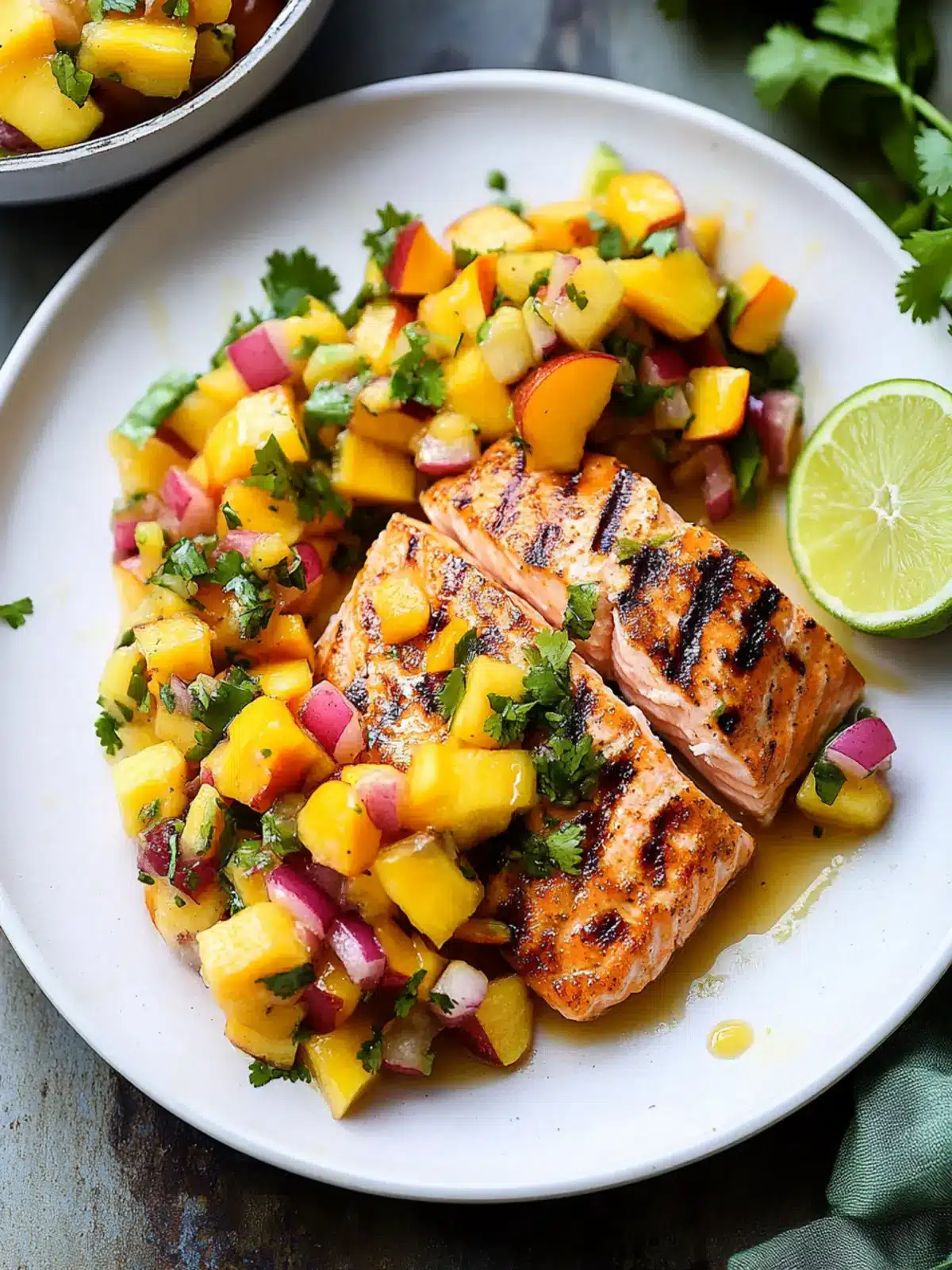 Grilled Salmon with Mango Peach Salsa for a Summer Feast 3 Grilled Salmon with Mango Peach Salsa