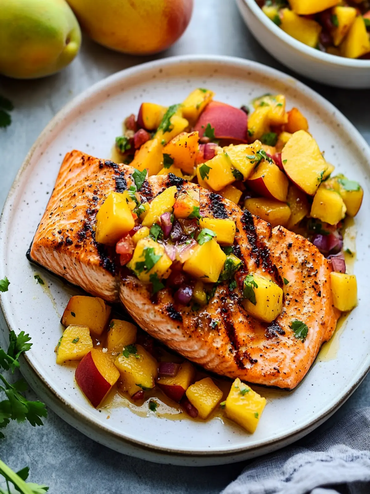 Grilled Salmon with Mango Peach Salsa for a Summer Feast 4 Grilled Salmon with Mango Peach Salsa