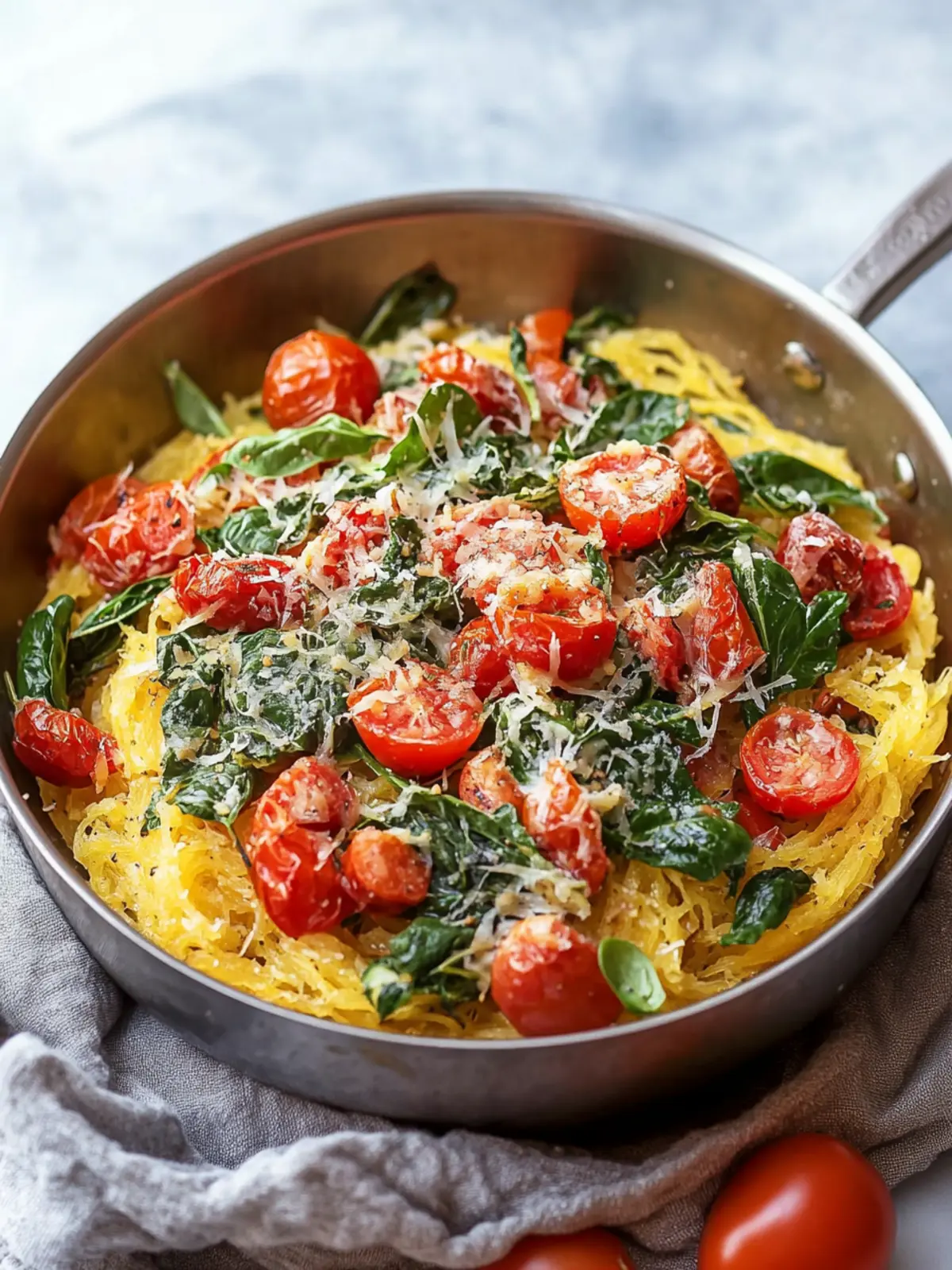 Delicious Roasted Spaghetti Squash with Tomatoes and Spinach 4 Roasted Spaghetti Squash with Tomatoes and Spinach
