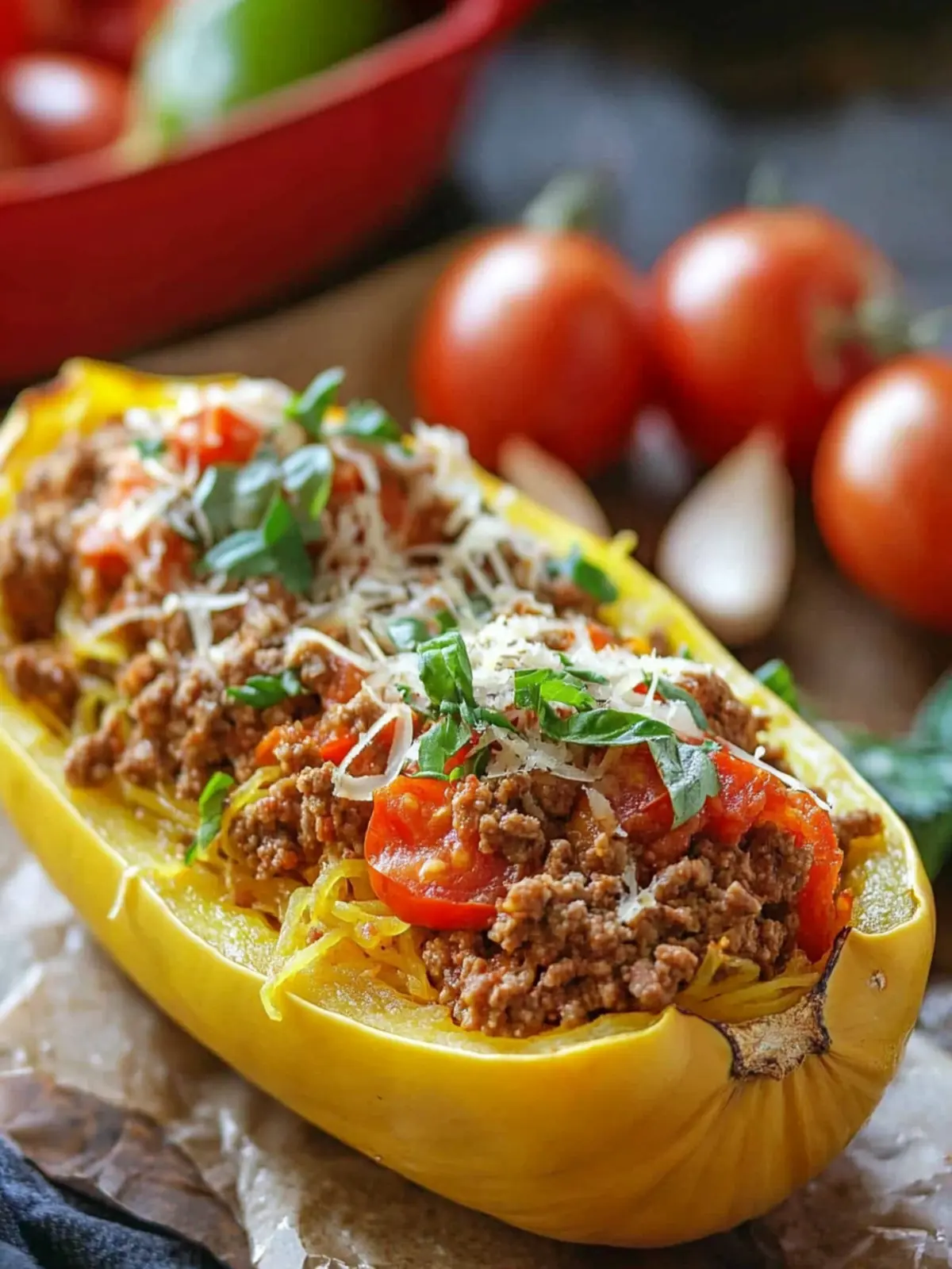 Delicious Stuffed Spaghetti Squash with Tomato and Ground Beef 2 Stuffed Spaghetti Squash with Tomato and Ground Beef