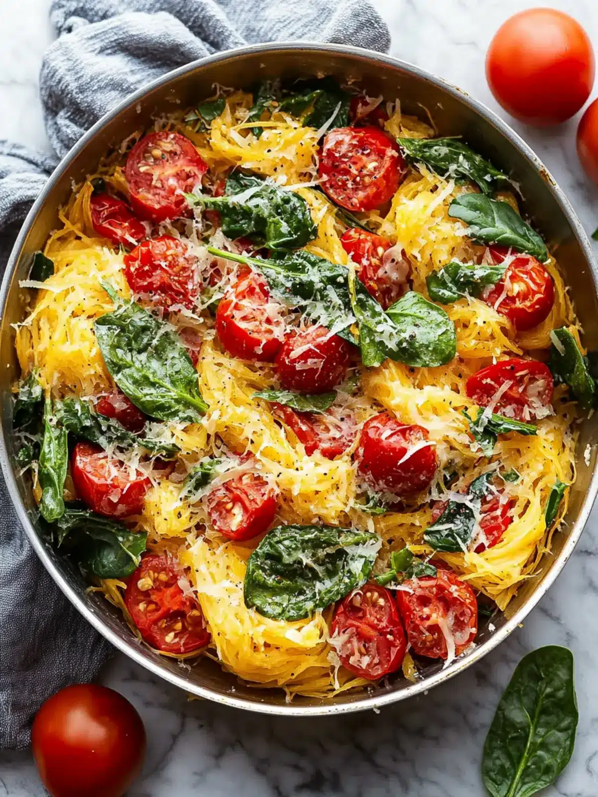Delicious Roasted Spaghetti Squash with Tomatoes and Spinach 5 Roasted Spaghetti Squash with Tomatoes and Spinach