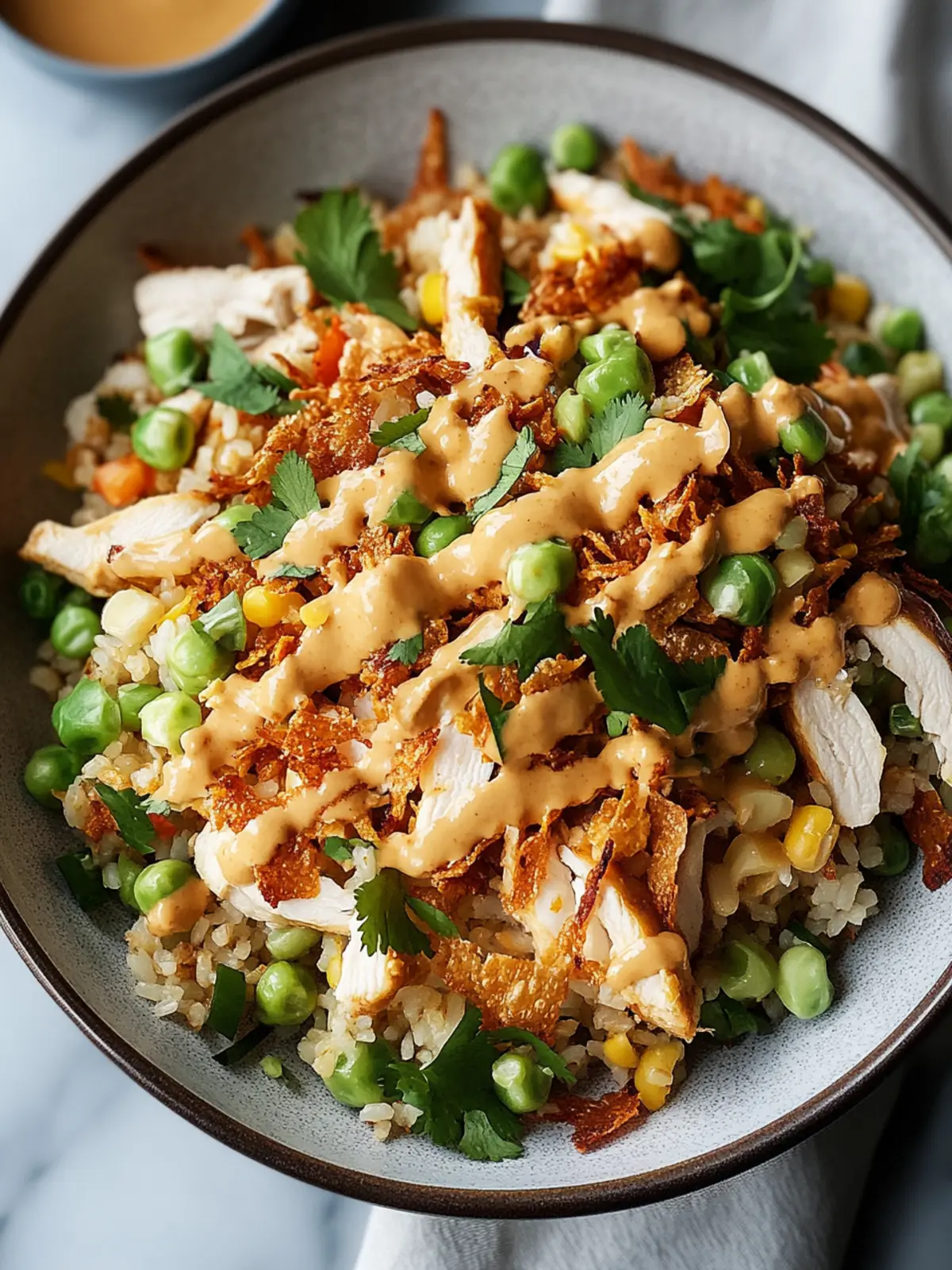 Crispy Chicken Rice Salad with Irresistible Peanut Dressing 4 Chicken Crispy Rice Salad with Peanut Dressing
