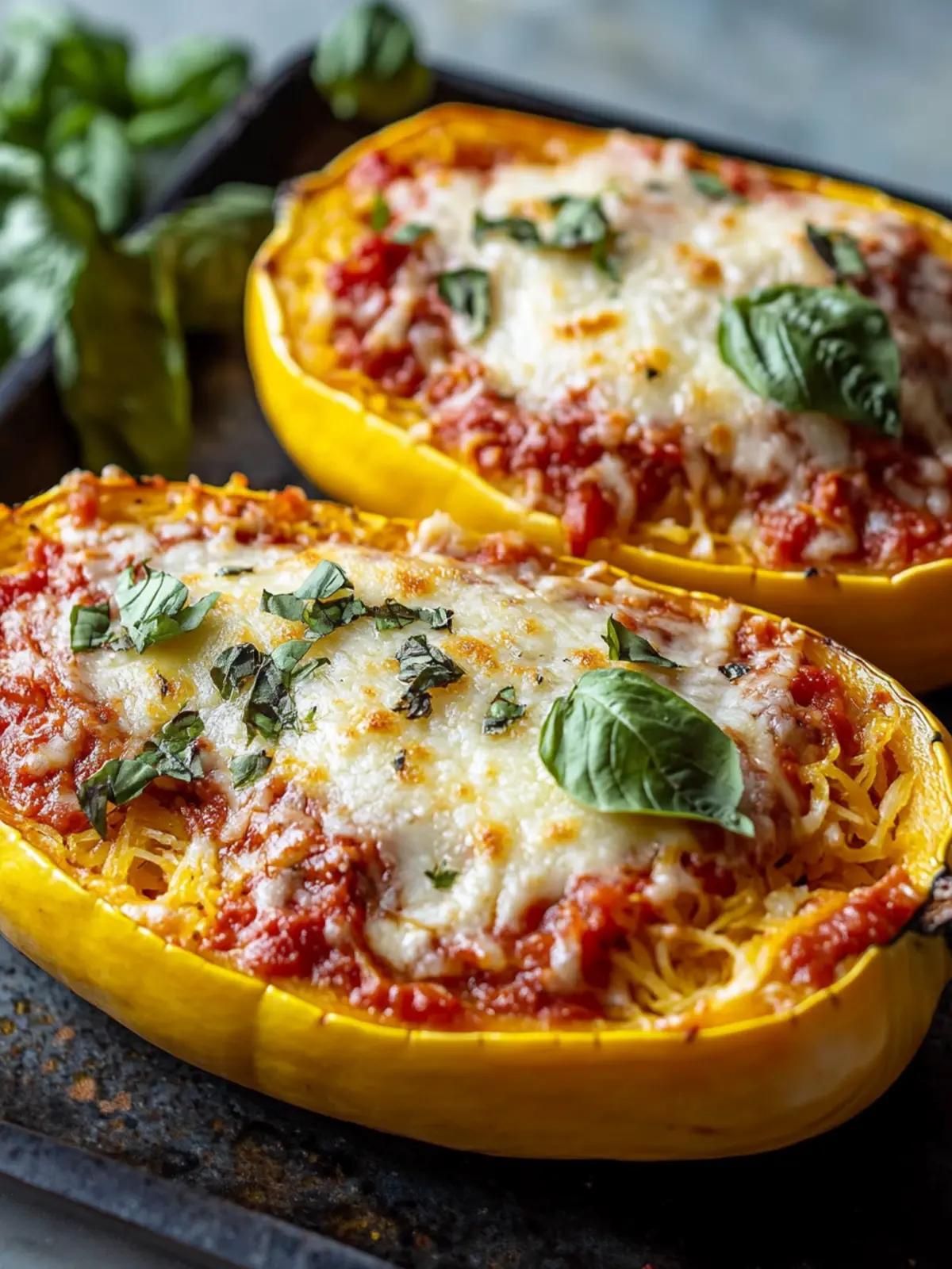 Irresistible Baked Spaghetti Squash with Marinara and Mozzarella 4 Baked Spaghetti Squash with Marinara and Mozzarella