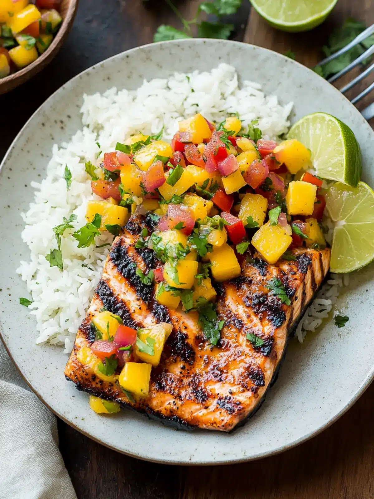 Grilled Salmon with Mango Salsa and Coconut Rice Bliss 4 Grilled Salmon with Mango Salsa and Coconut Rice
