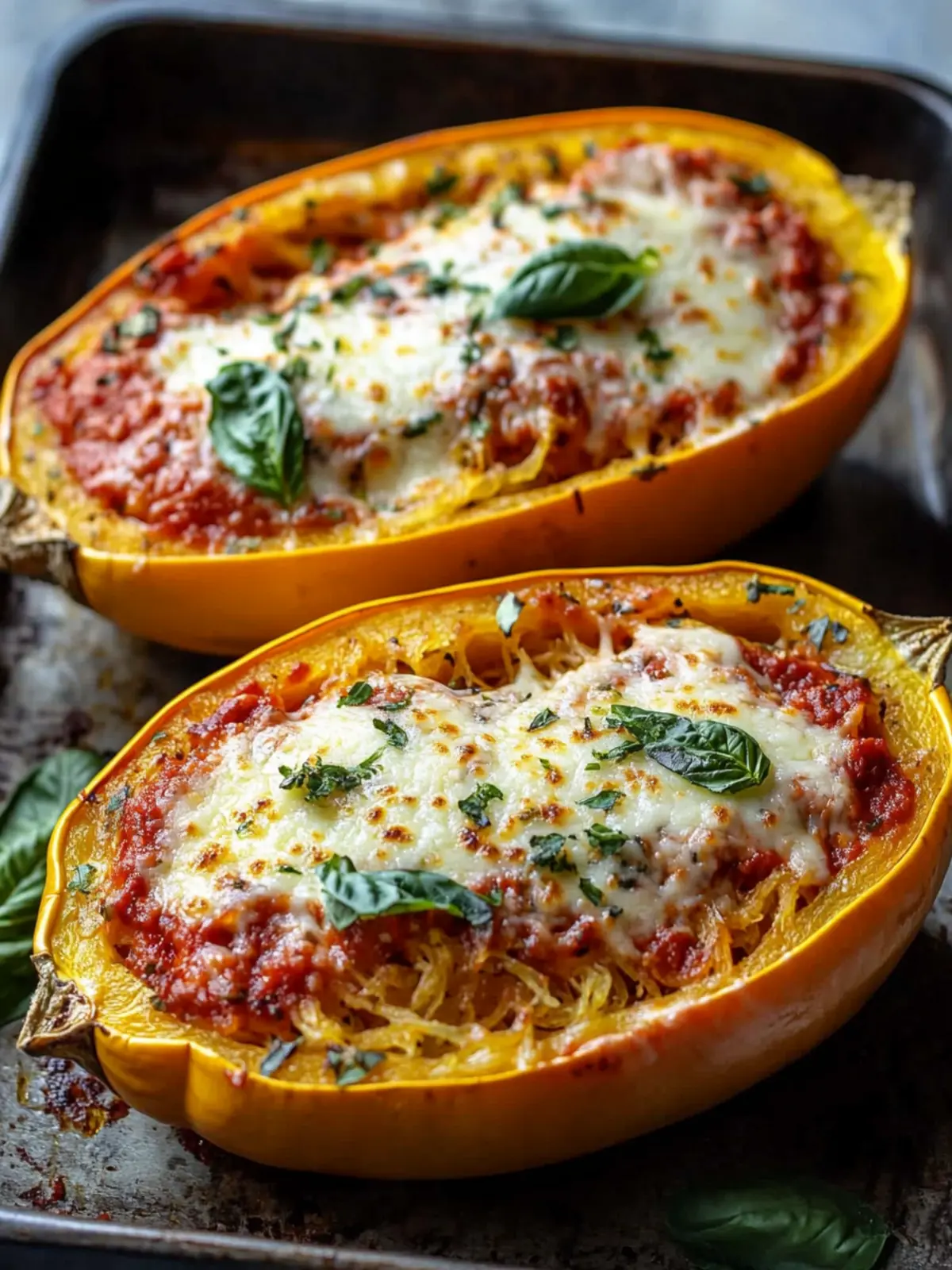 Irresistible Baked Spaghetti Squash with Marinara and Mozzarella 5 Baked Spaghetti Squash with Marinara and Mozzarella