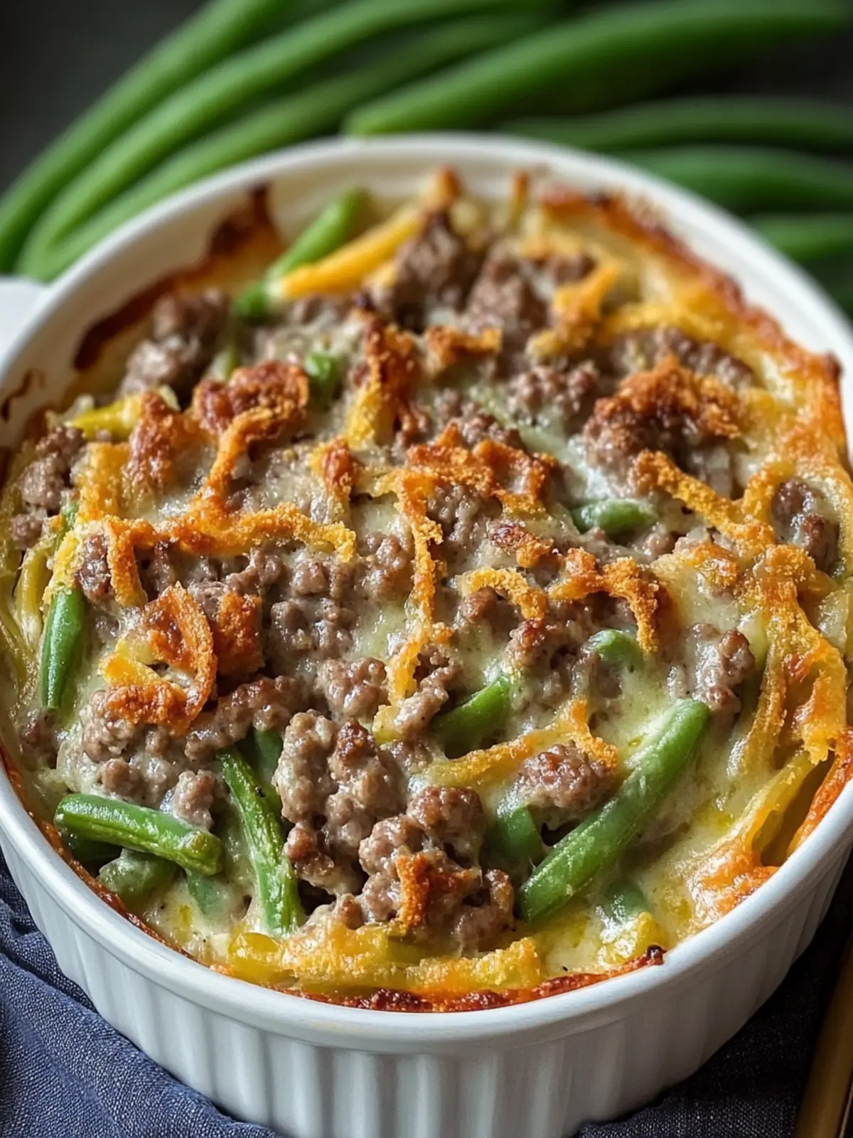 Satisfy cravings with Hamburger Green Bean Casserole Delight 2 Hamburger Green Bean Casserole