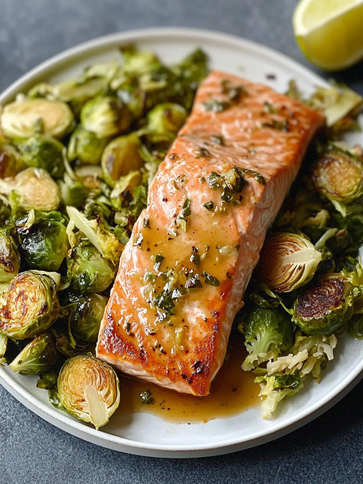 Savory Honey Mustard Salmon with Shredded Brussels Sprouts 3 Honey Mustard Salmon and Shredded Brussels Sprouts