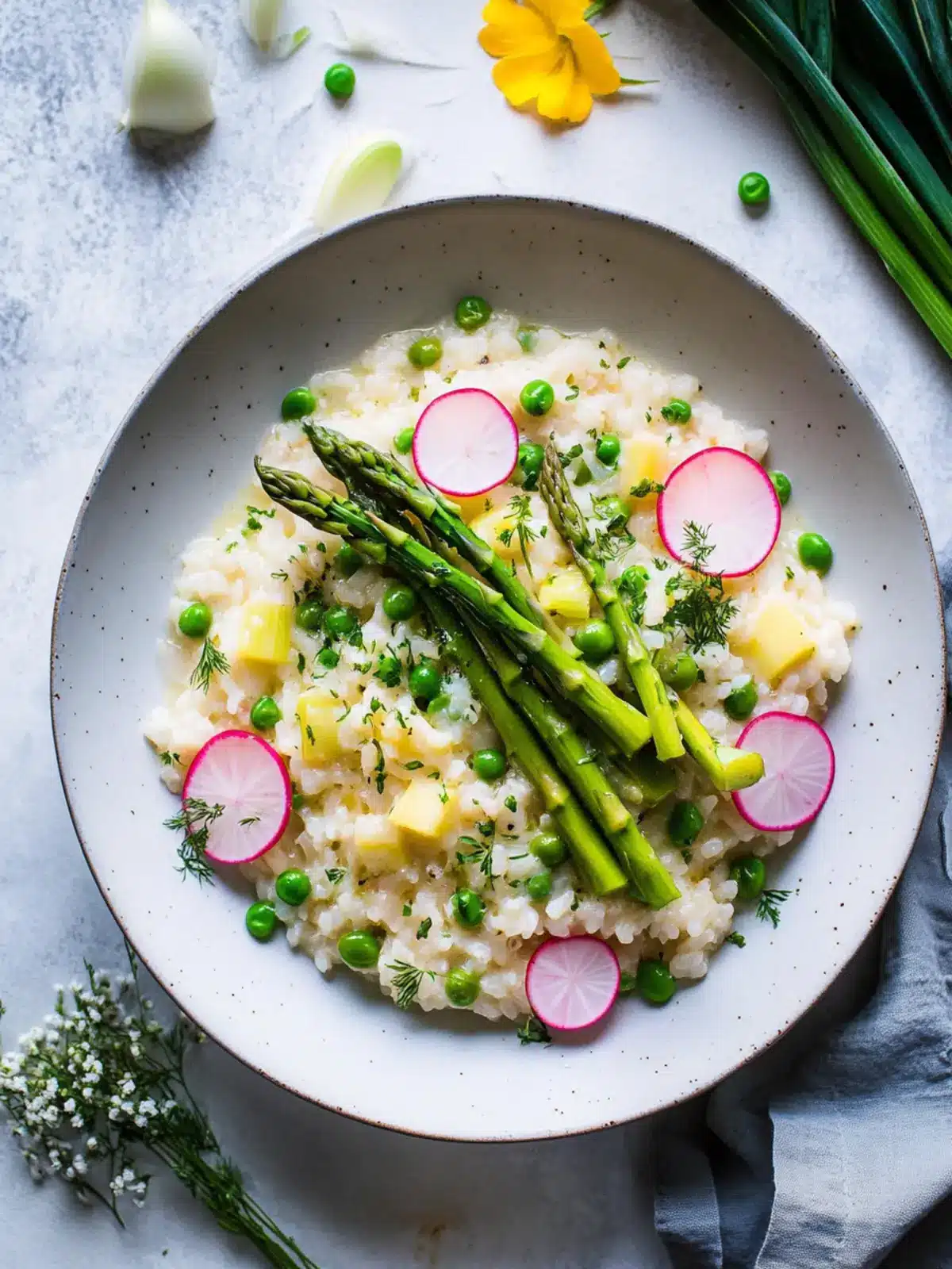 Spring Vegetable Risotto with Asparagus, Peas, and Radishes Bliss 3 Spring Vegetable Risotto with Asparagus, Peas, Radishes and Leeks