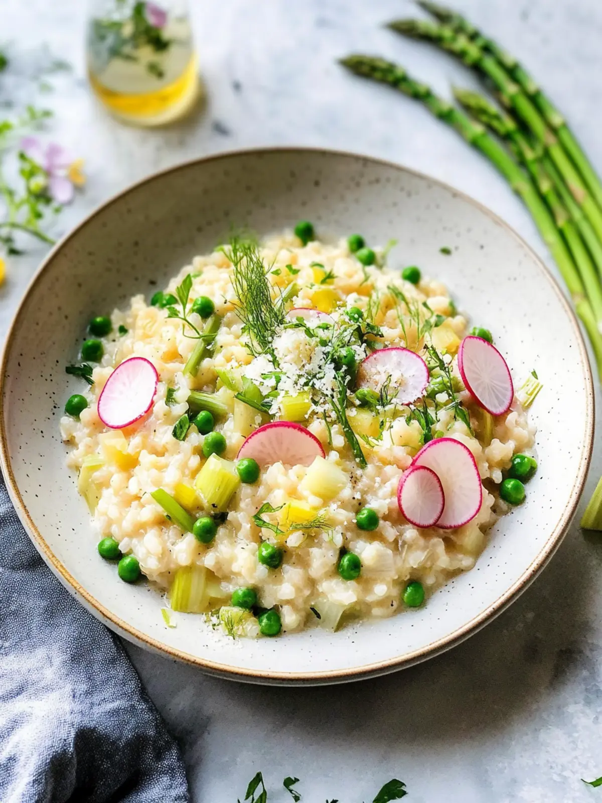 Spring Vegetable Risotto with Asparagus, Peas, and Radishes Bliss 4 Spring Vegetable Risotto with Asparagus, Peas, Radishes and Leeks