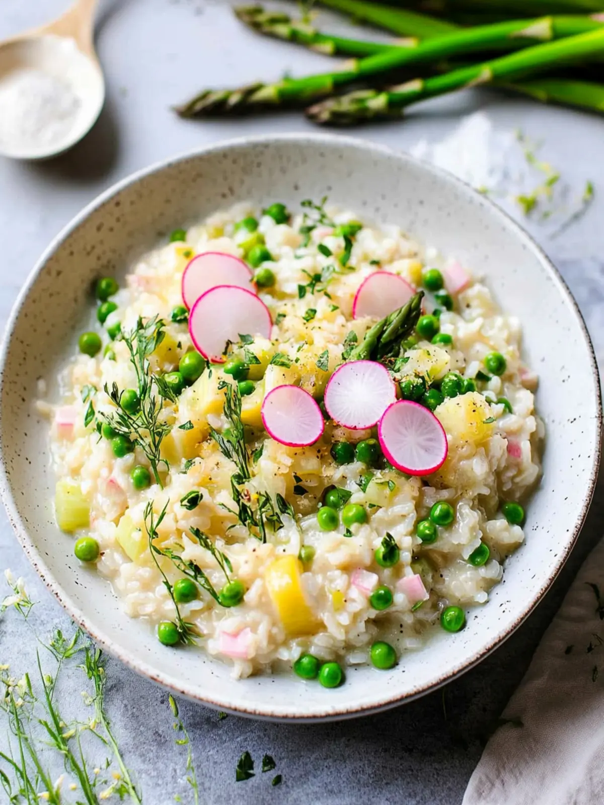 Spring Vegetable Risotto with Asparagus, Peas, and Radishes Bliss 2 Spring Vegetable Risotto with Asparagus, Peas, Radishes and Leeks