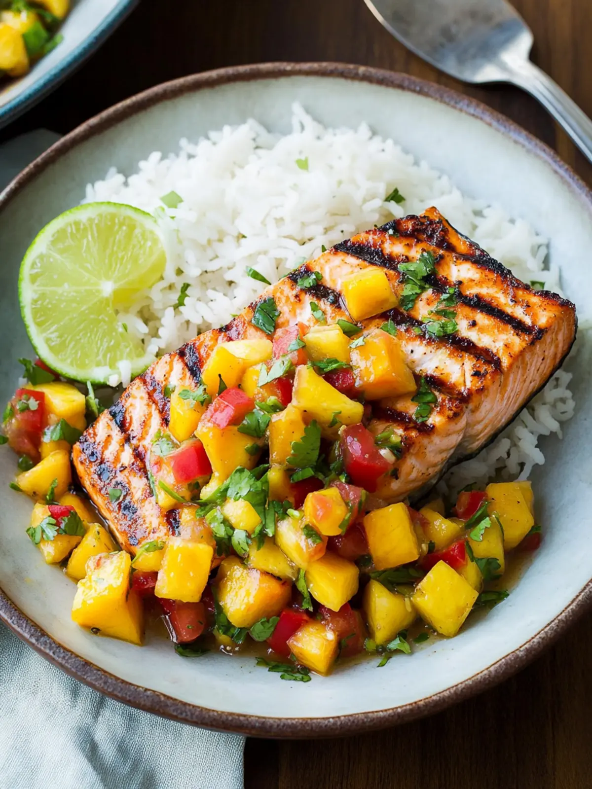 Grilled Salmon with Mango Salsa and Coconut Rice Bliss 3 Grilled Salmon with Mango Salsa and Coconut Rice