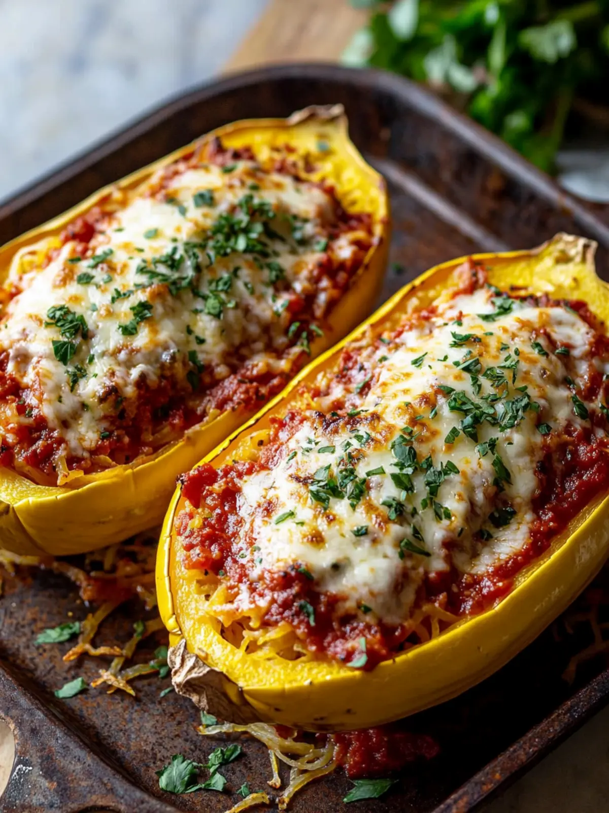 Irresistible Baked Spaghetti Squash with Marinara and Mozzarella 2 Baked Spaghetti Squash with Marinara and Mozzarella