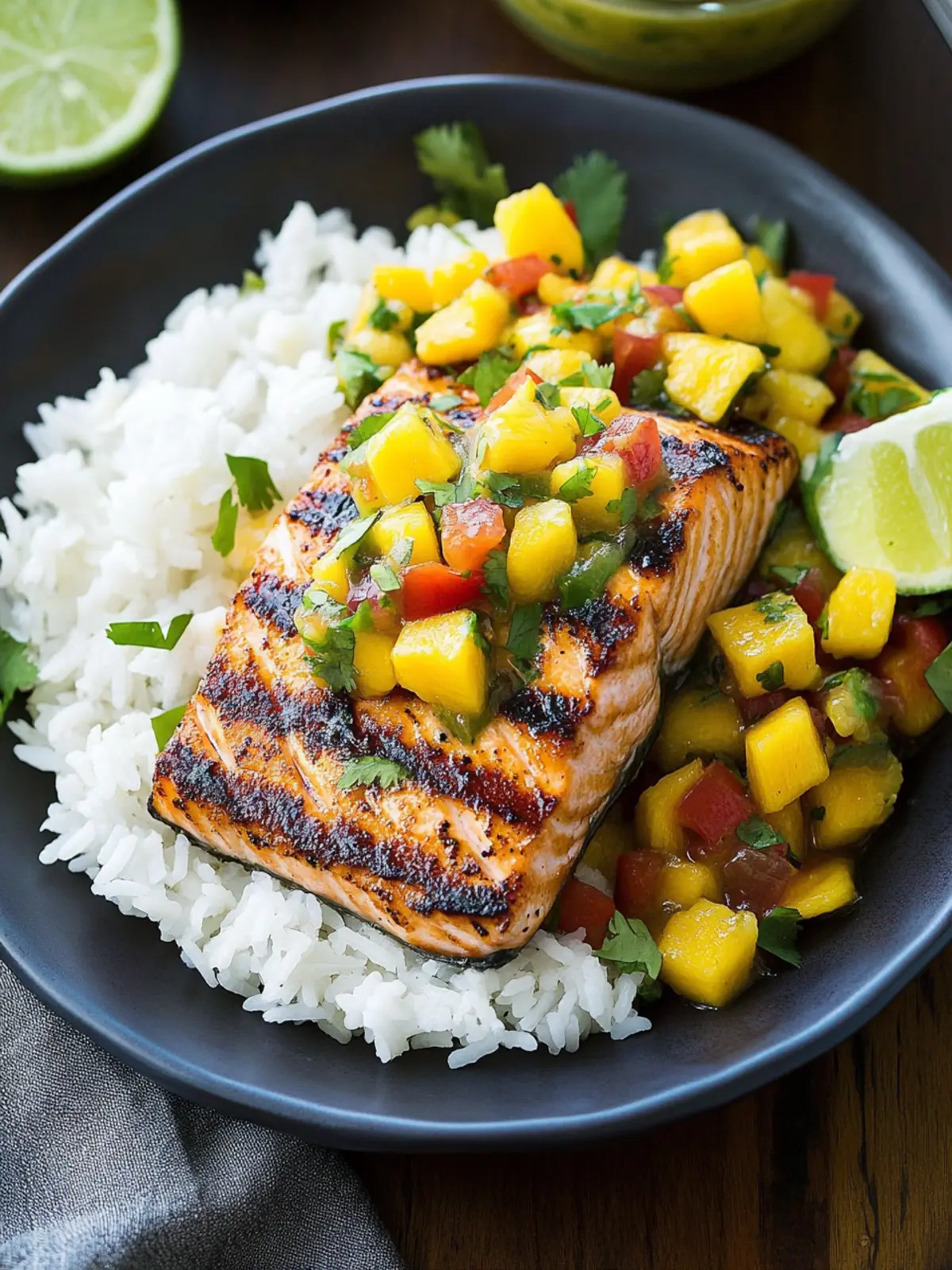 Grilled Salmon with Mango Salsa and Coconut Rice Bliss 2 Grilled Salmon with Mango Salsa and Coconut Rice