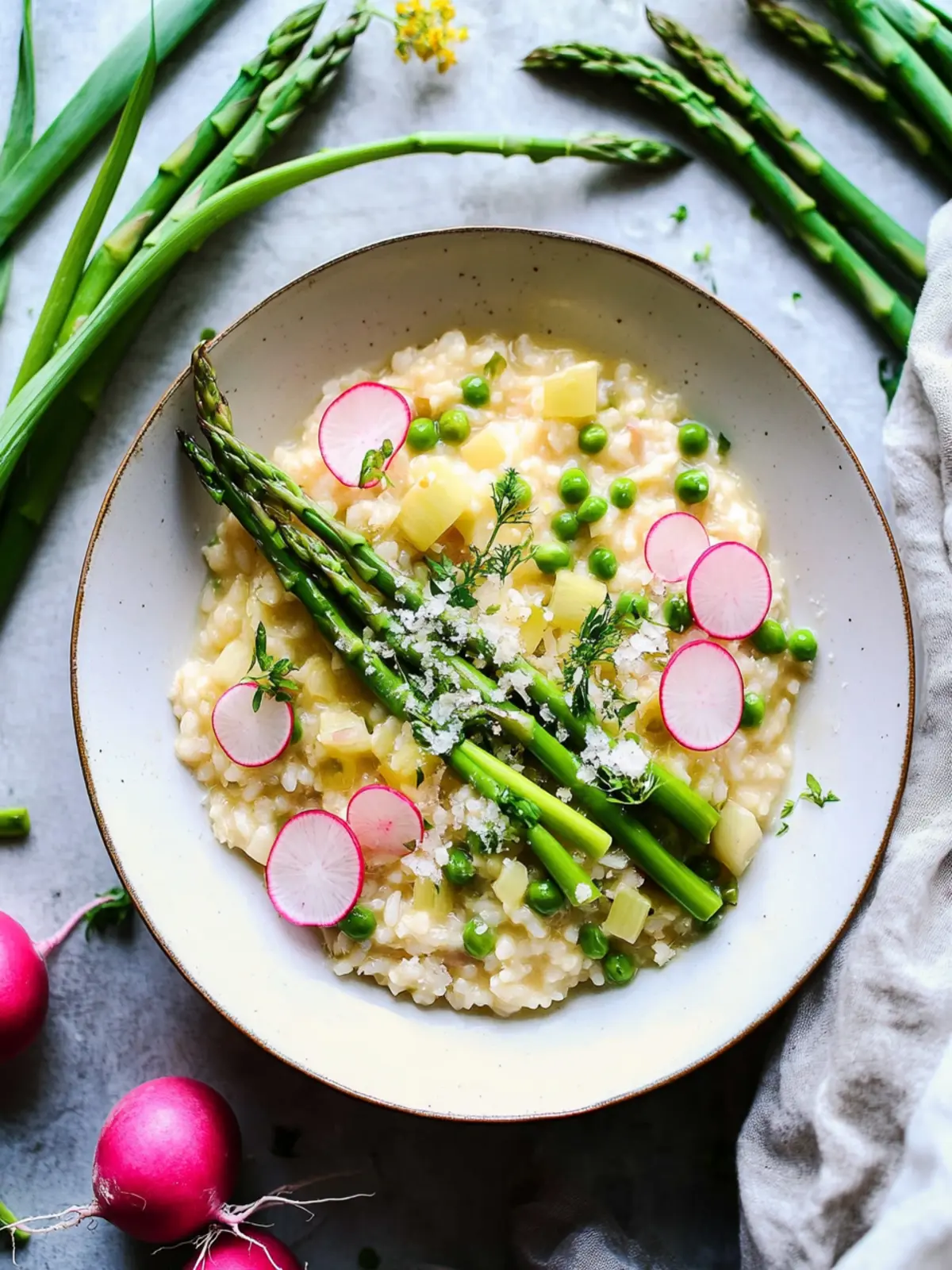 Spring Vegetable Risotto with Asparagus, Peas, and Radishes Bliss 5 Spring Vegetable Risotto with Asparagus, Peas, Radishes and Leeks