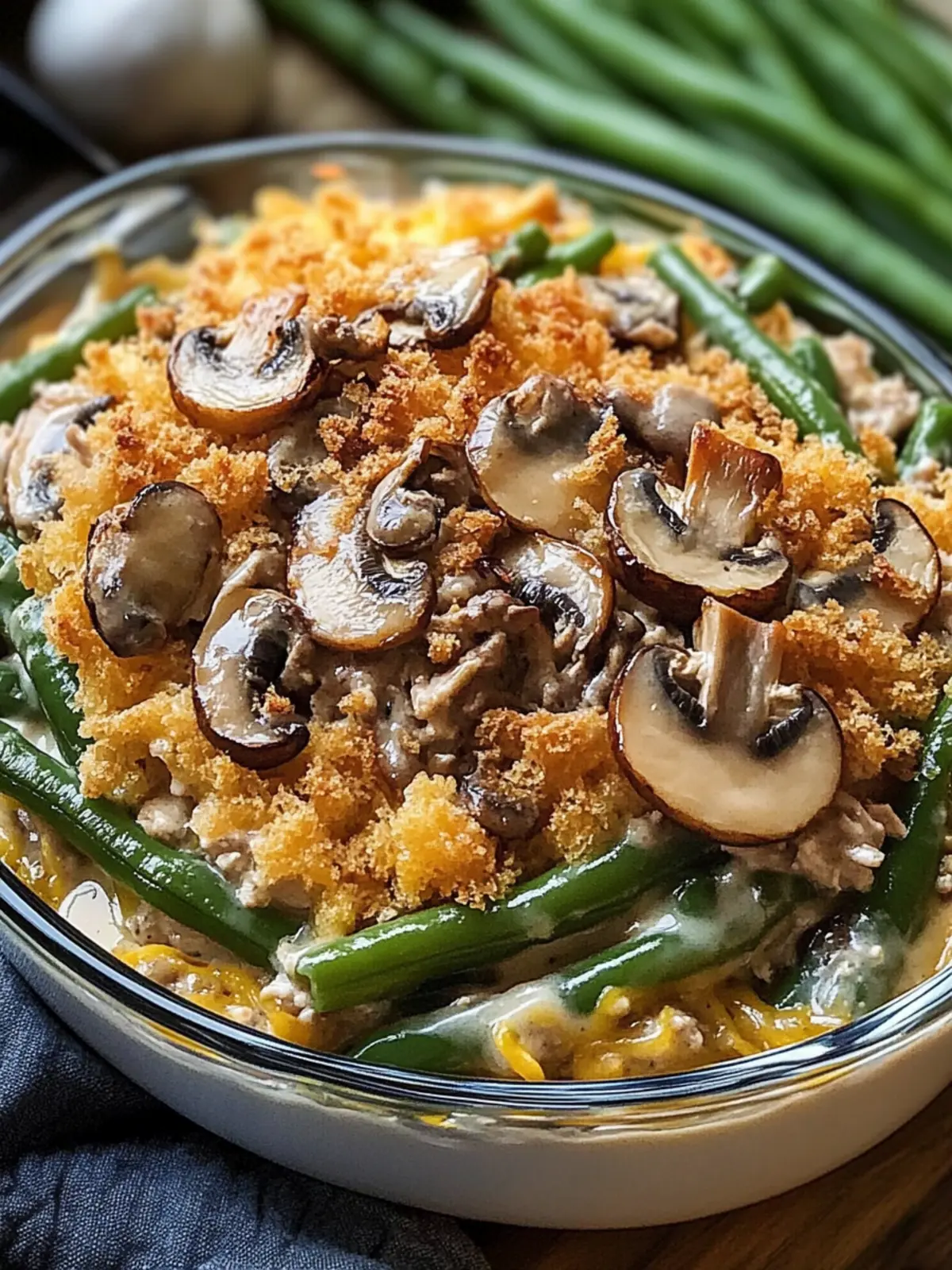 Savory Chicken Hamburger Green Bean Casserole with Mushrooms 5 Chicken Hamburger Green Bean Casserole with Mushrooms